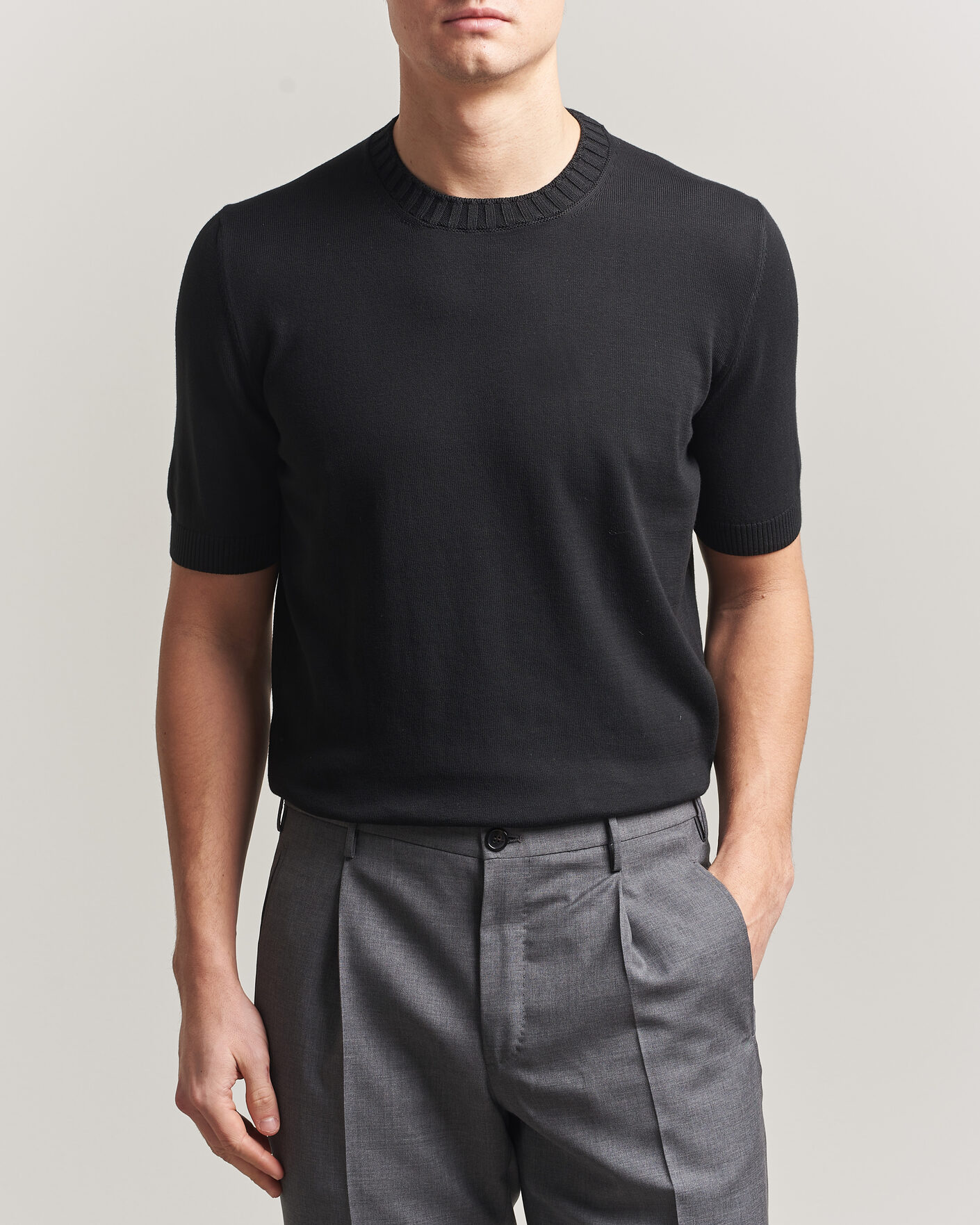 Herr | T-Shirts | Gran Sasso | Cotton Heavy Knitted Crew Neck T-Shirt Black