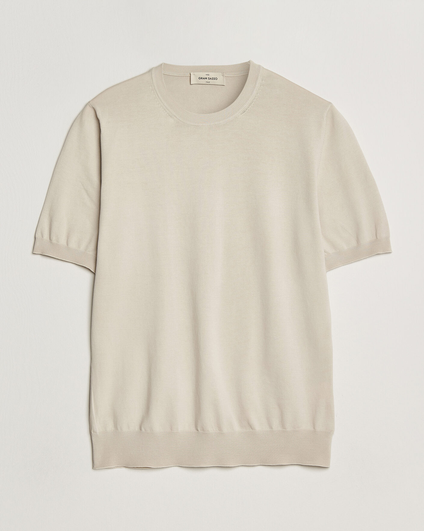Herr | T-Shirts | Gran Sasso | Cotton Knitted Crew Neck T-Shirt Beige Melange