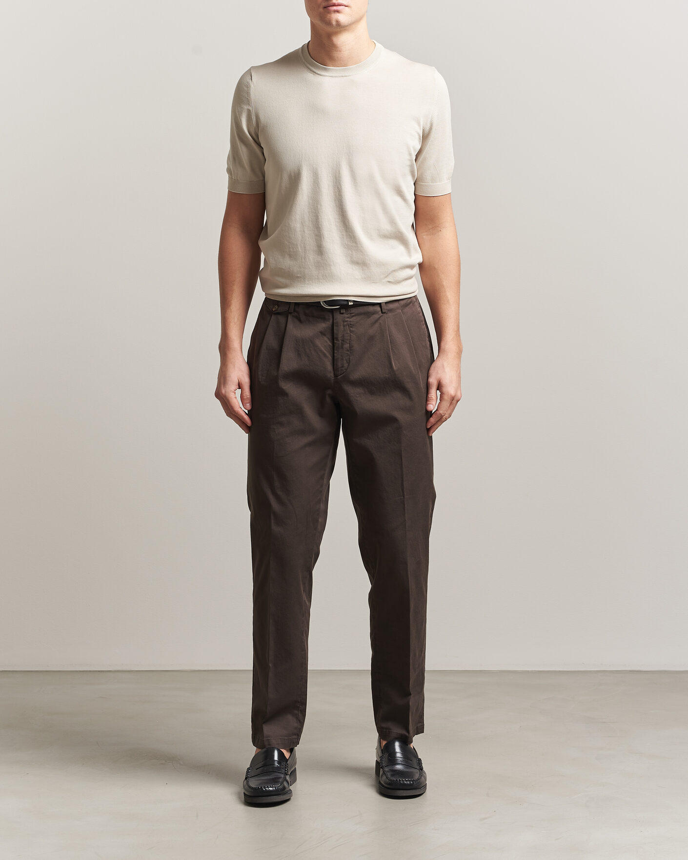 Herr | T-Shirts | Gran Sasso | Cotton Knitted Crew Neck T-Shirt Beige Melange