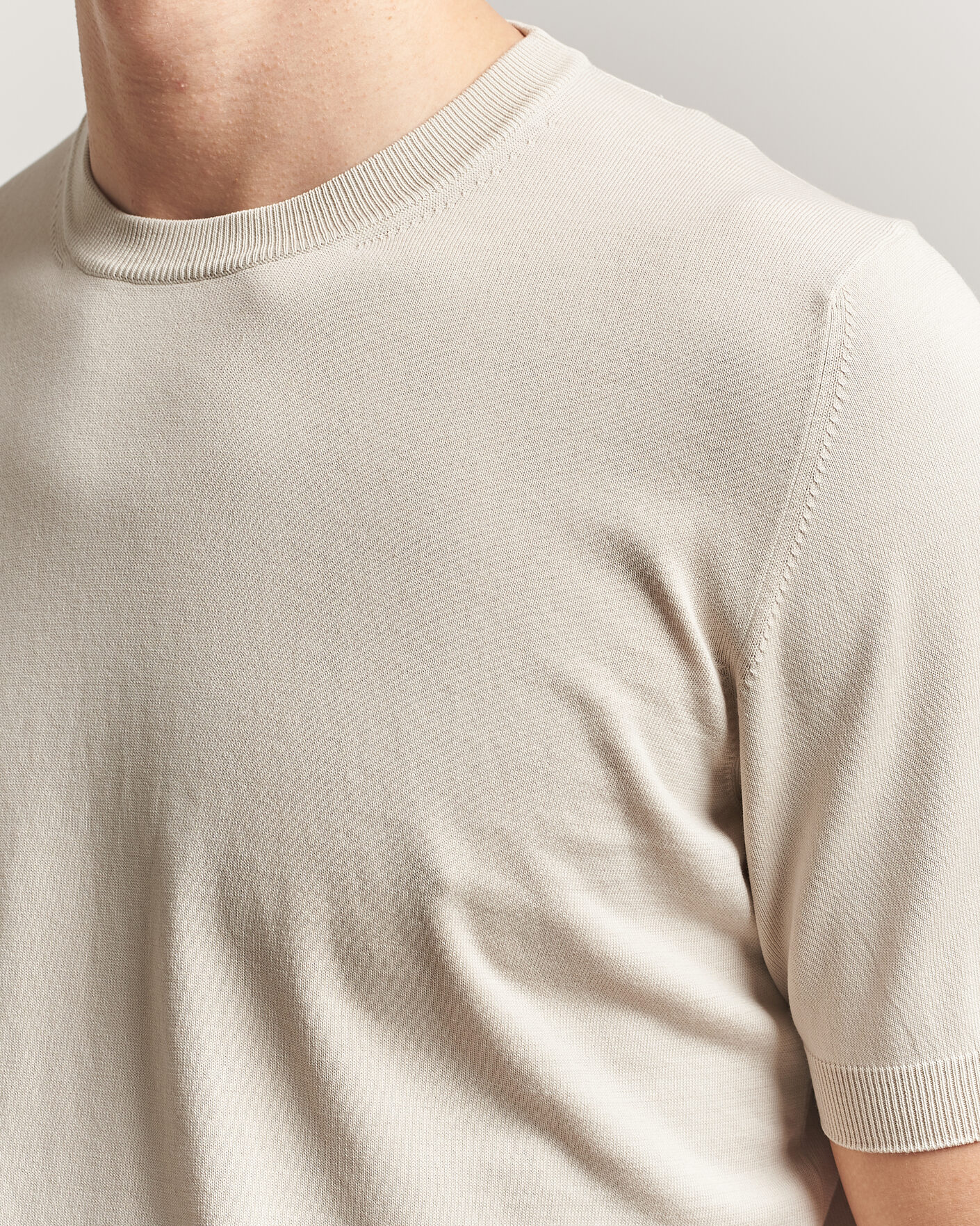 Herr | T-Shirts | Gran Sasso | Cotton Knitted Crew Neck T-Shirt Beige Melange