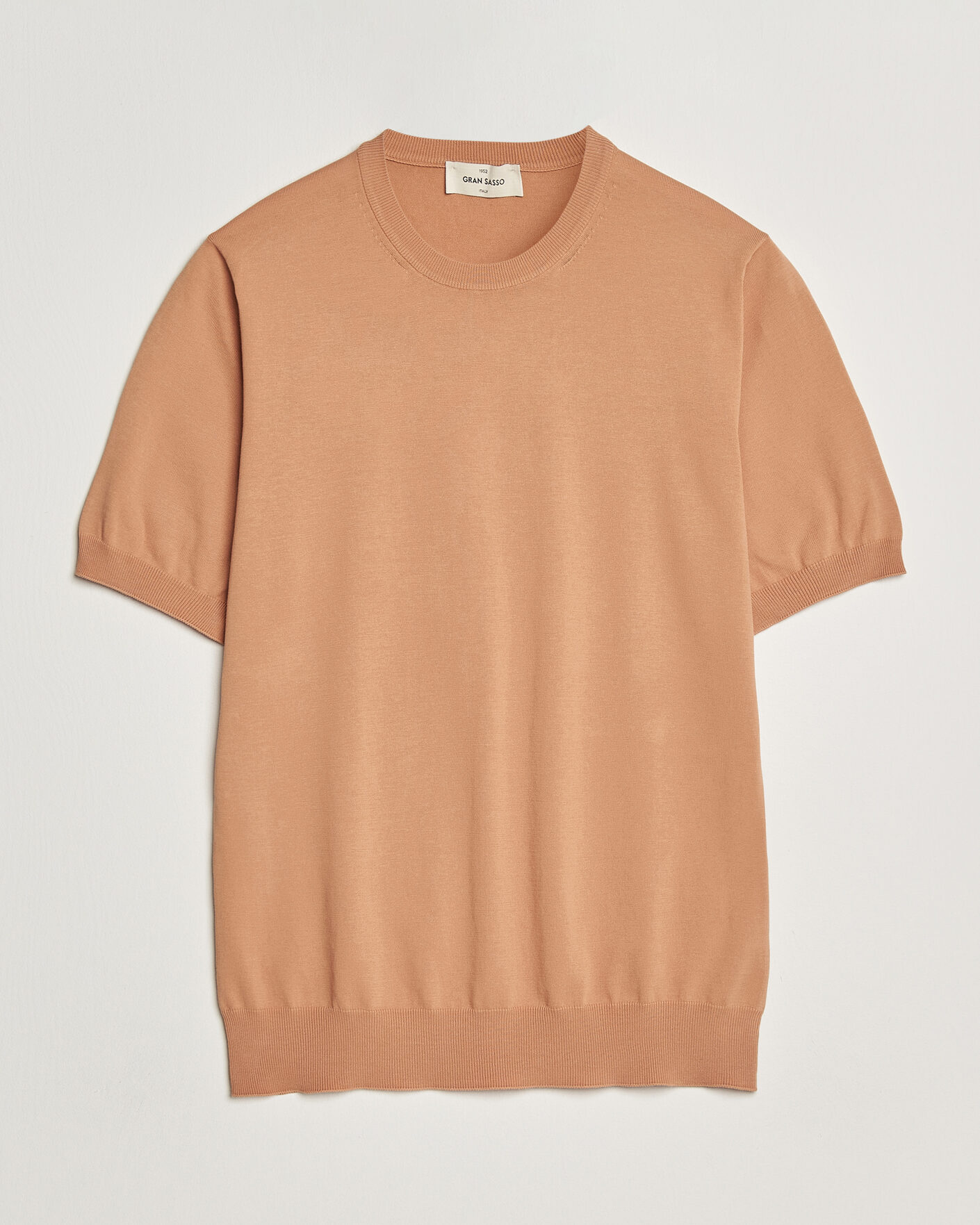 Herr | T-Shirts | Gran Sasso | Cotton Knitted Crew Neck T-Shirt Apricot Orange Melange