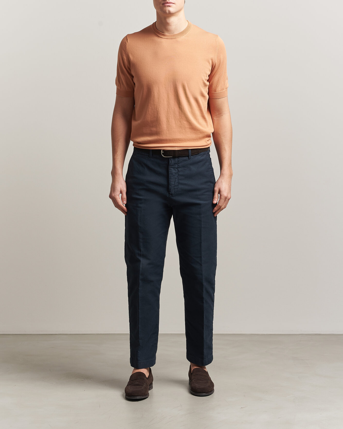 Herr | T-Shirts | Gran Sasso | Cotton Knitted Crew Neck T-Shirt Apricot Orange Melange
