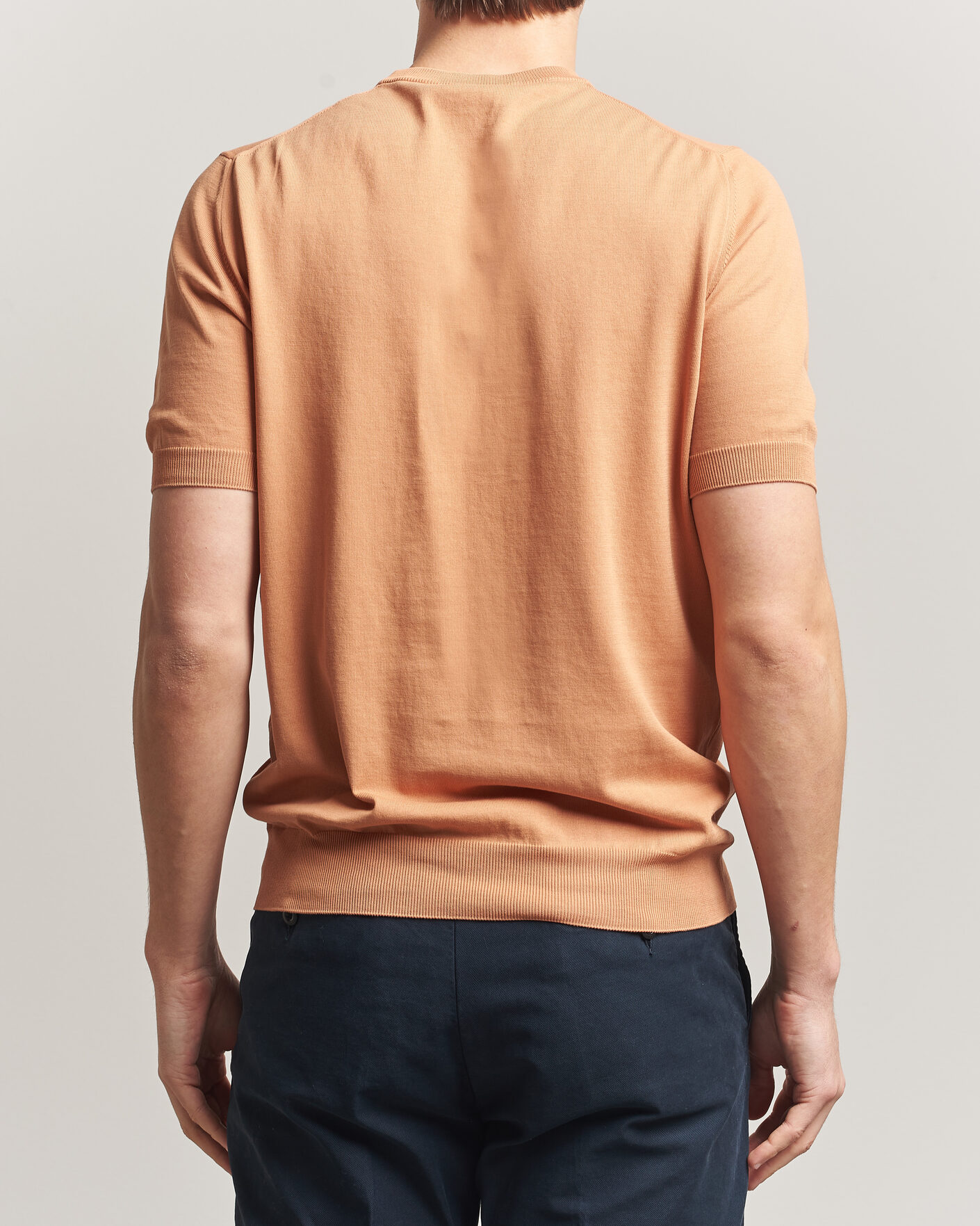 Herr | T-Shirts | Gran Sasso | Cotton Knitted Crew Neck T-Shirt Apricot Orange Melange