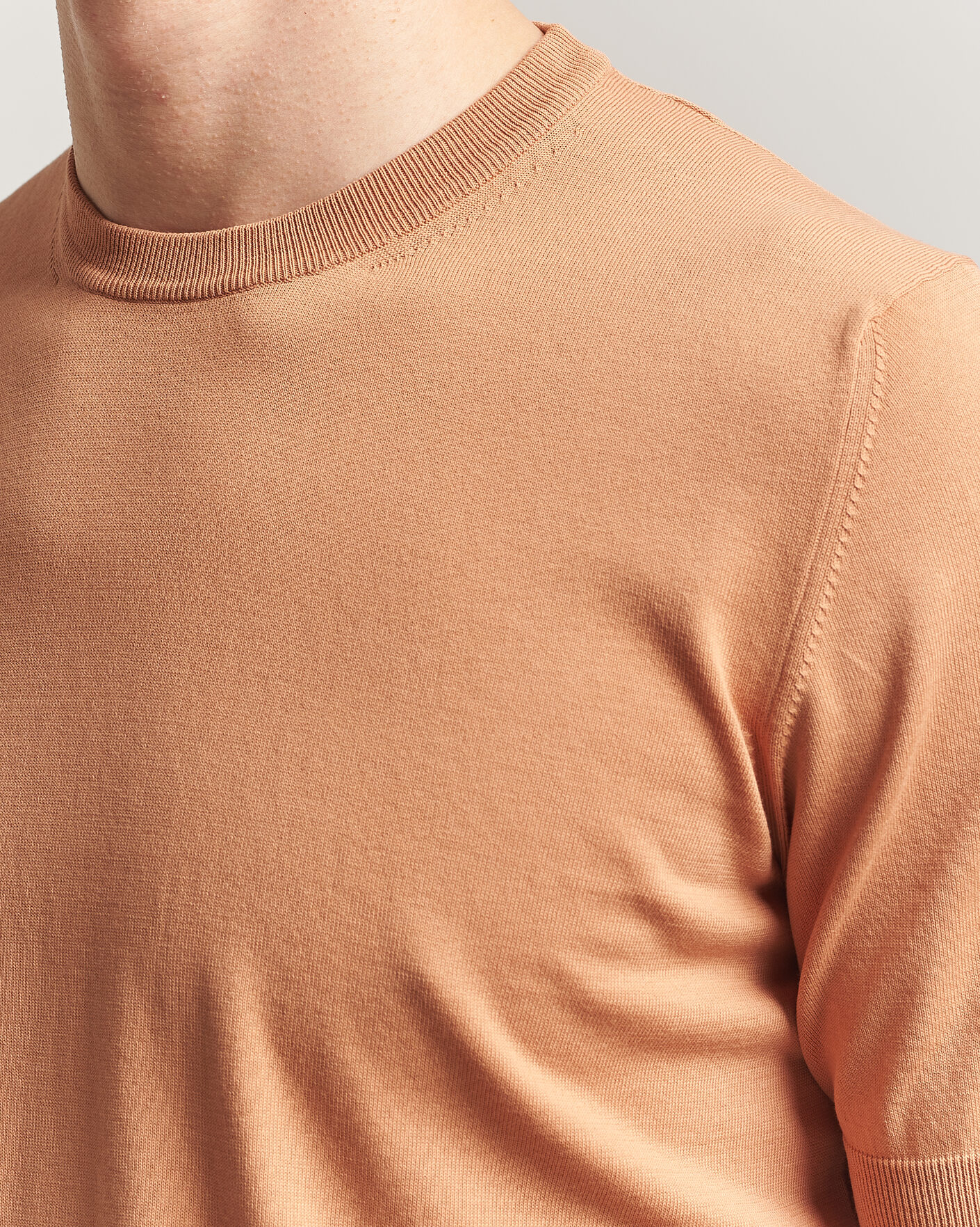 Herr | T-Shirts | Gran Sasso | Cotton Knitted Crew Neck T-Shirt Apricot Orange Melange