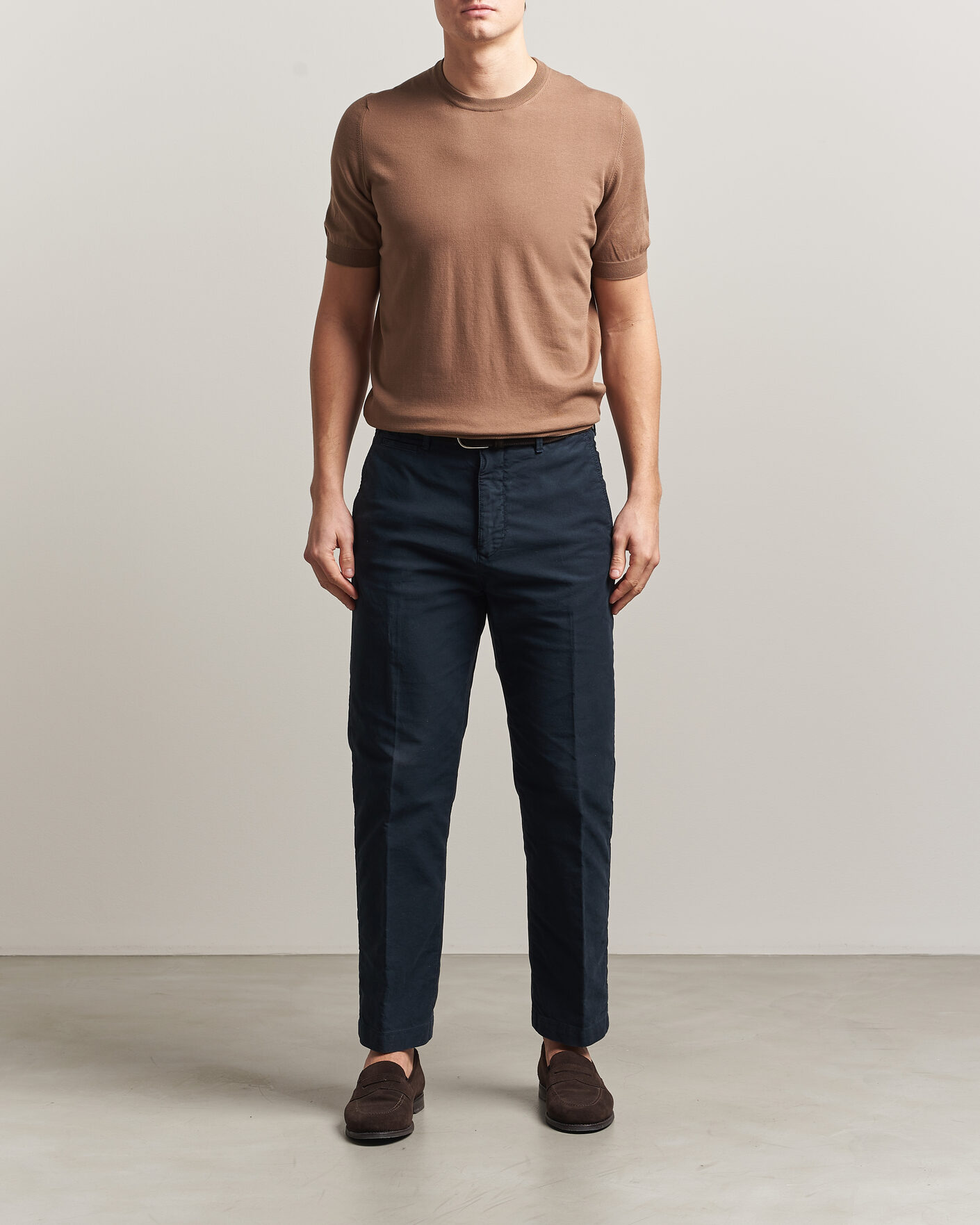 Herr | T-Shirts | Gran Sasso | Cotton Knitted Crew Neck T-Shirt Brown