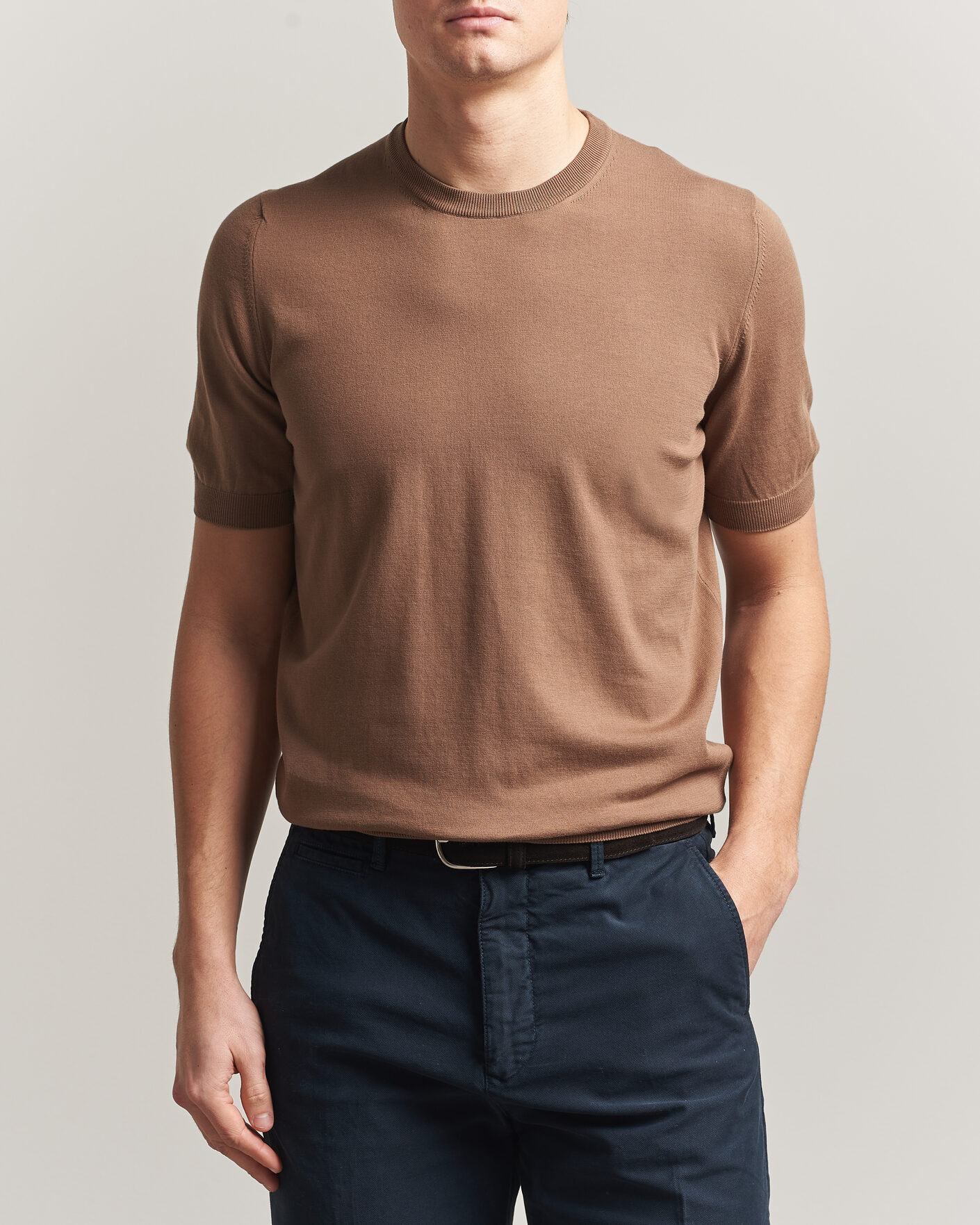 Herr | T-Shirts | Gran Sasso | Cotton Knitted Crew Neck T-Shirt Brown