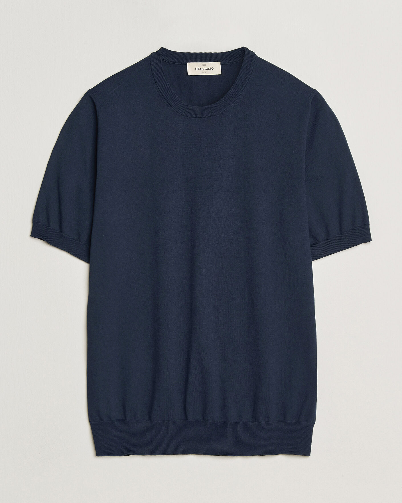 Herr | T-Shirts | Gran Sasso | Cotton Knitted Crew Neck T-Shirt Navy