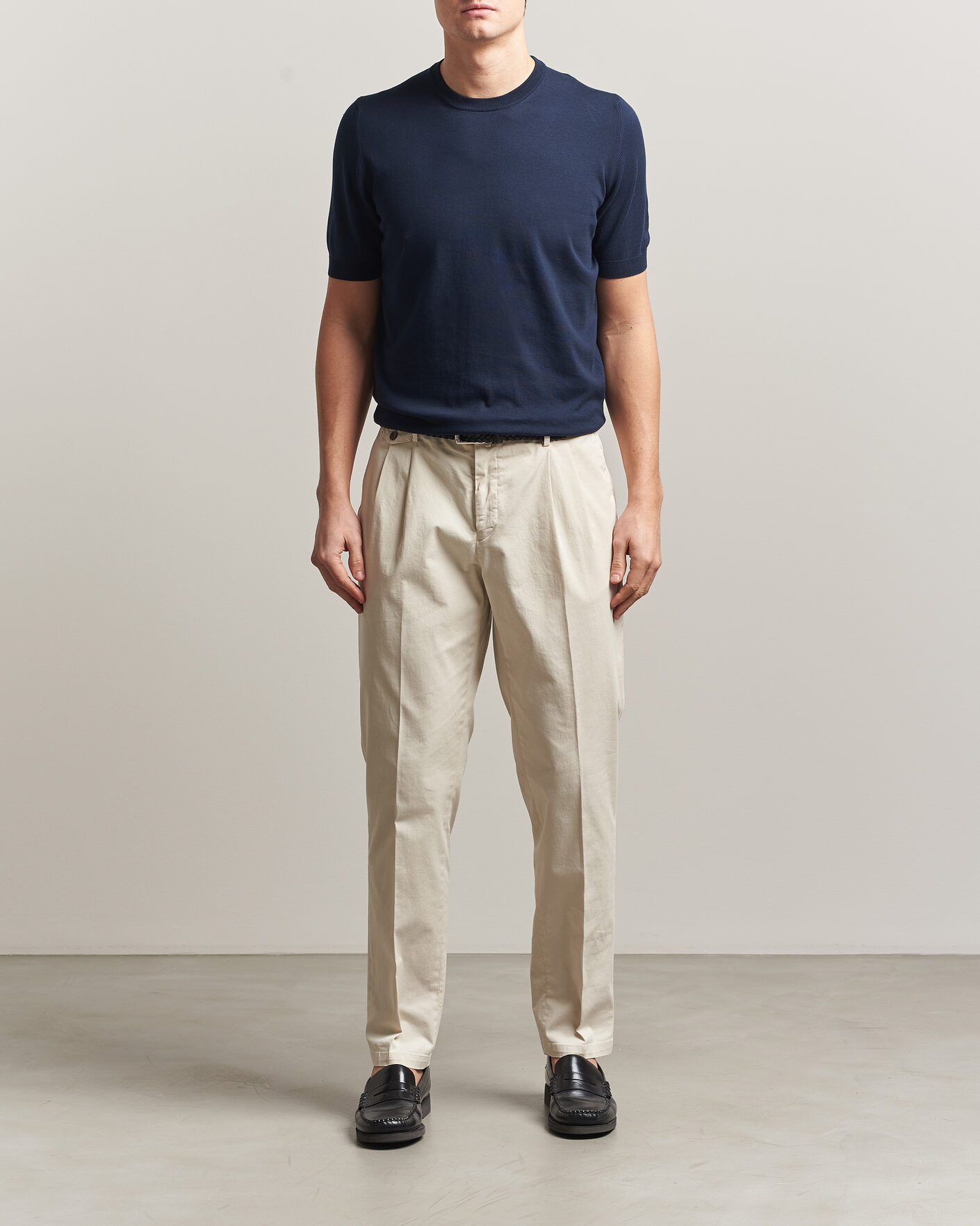 Herr | T-Shirts | Gran Sasso | Cotton Knitted Crew Neck T-Shirt Navy