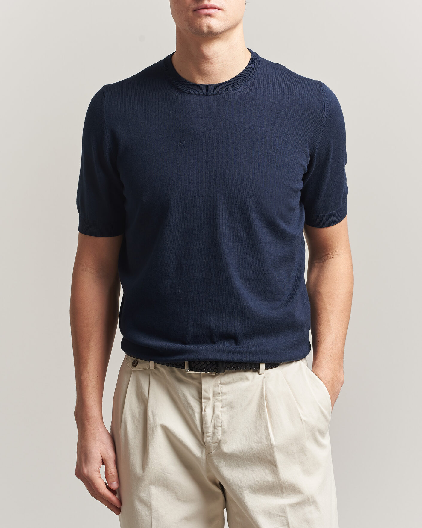 Herr | T-Shirts | Gran Sasso | Cotton Knitted Crew Neck T-Shirt Navy