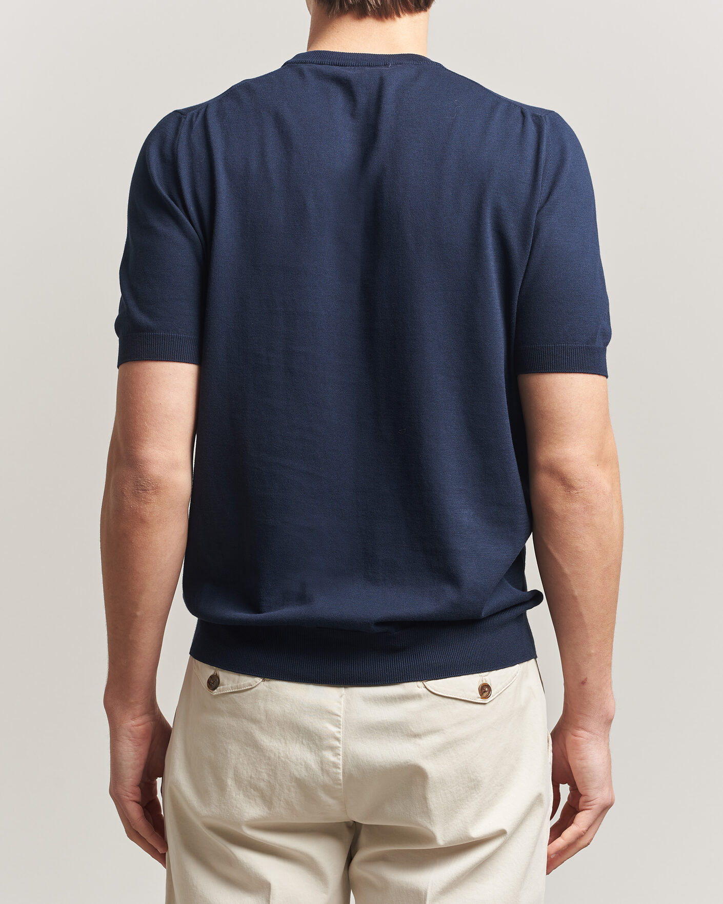 Herr | T-Shirts | Gran Sasso | Cotton Knitted Crew Neck T-Shirt Navy