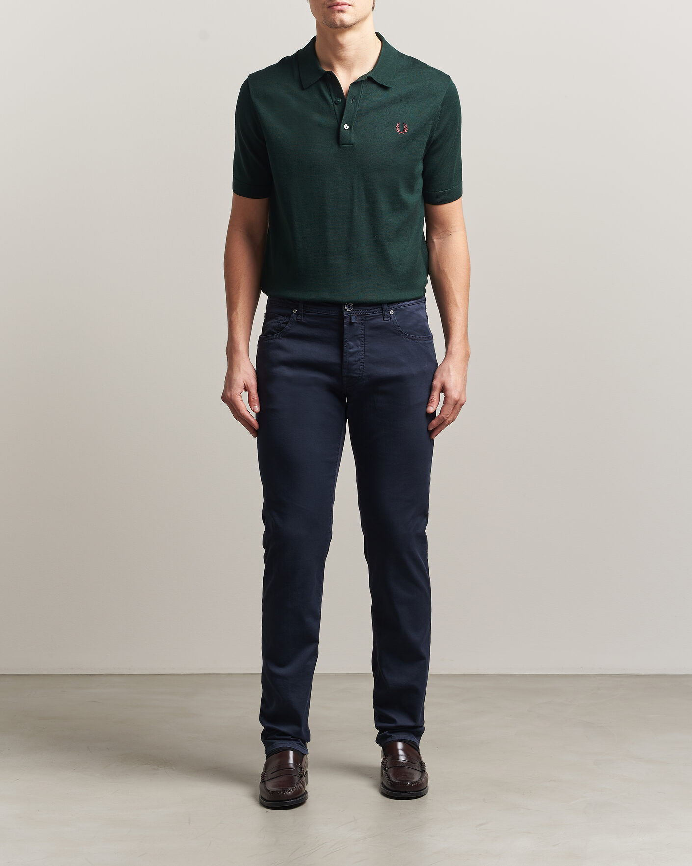Herr | Byxor | Jacob Cohën | Bard Garment Dyed Gabardine Trousers Navy Blue