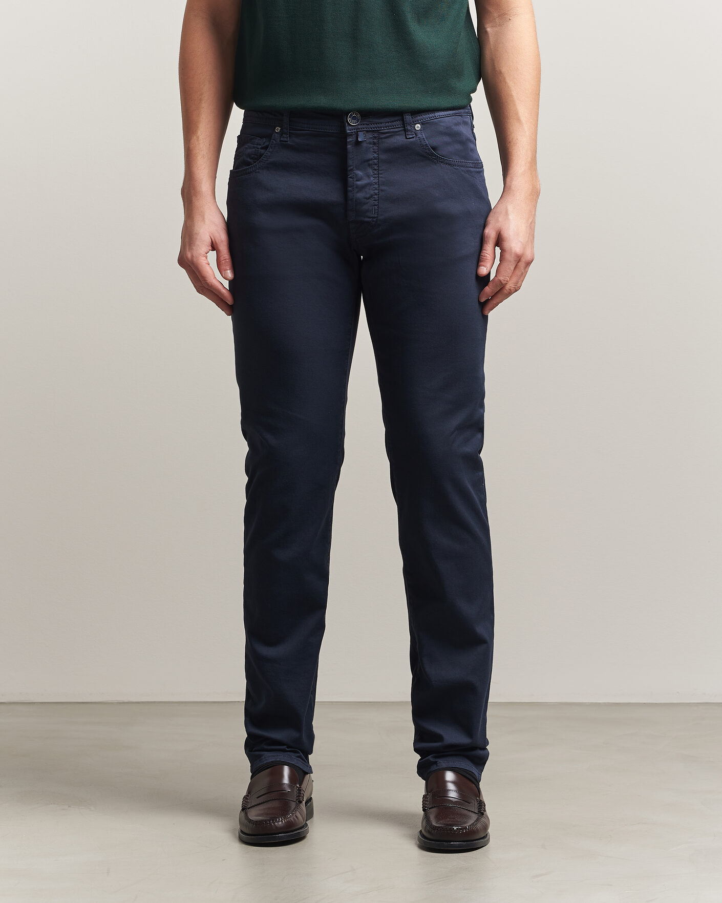 Herr | Byxor | Jacob Cohën | Bard Garment Dyed Gabardine Trousers Navy Blue