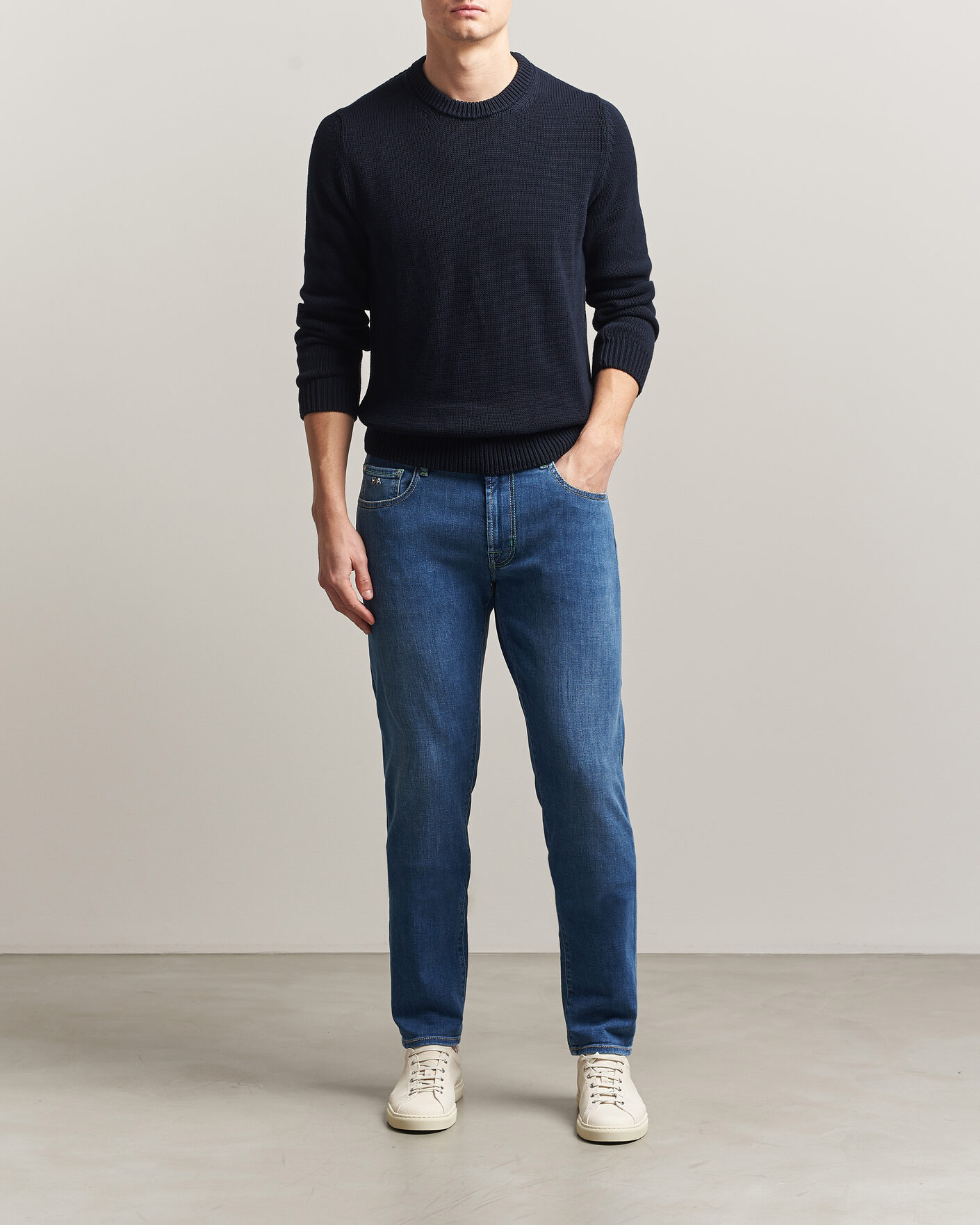 Herr | Byxor | Tramarossa | Michelangelo Contrast Seam Stretch Jeans Mid Blue