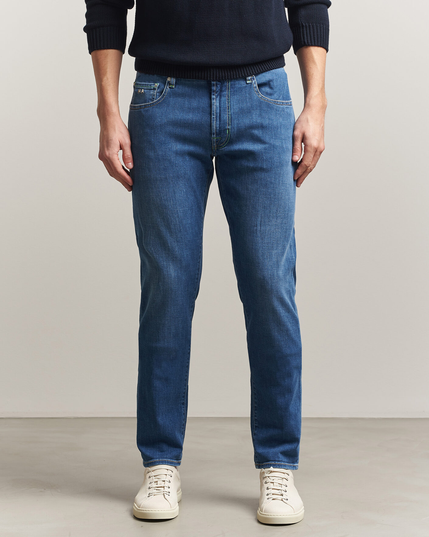 Herr | Byxor | Tramarossa | Michelangelo Contrast Seam Stretch Jeans Mid Blue