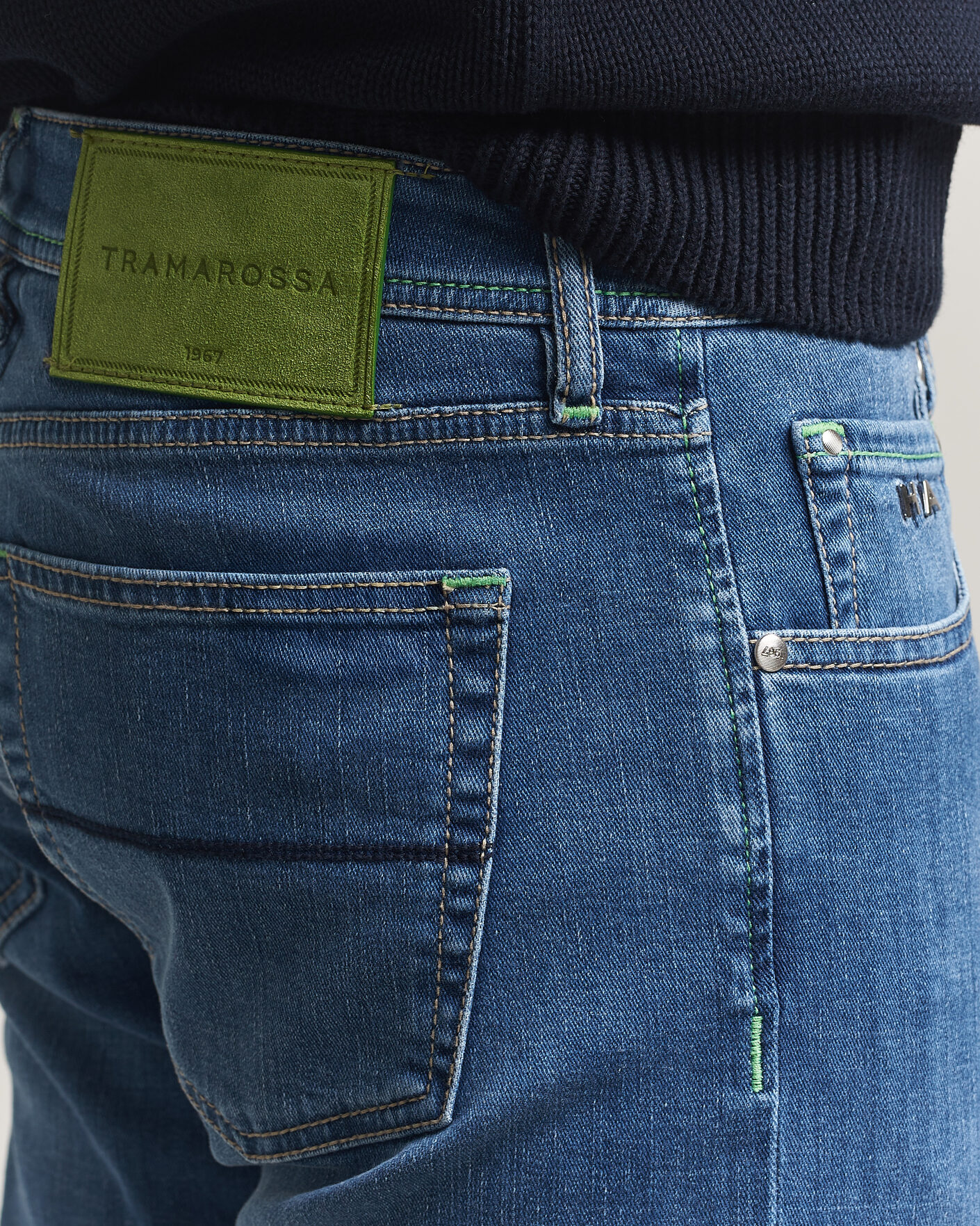 Herr | Byxor | Tramarossa | Michelangelo Contrast Seam Stretch Jeans Mid Blue