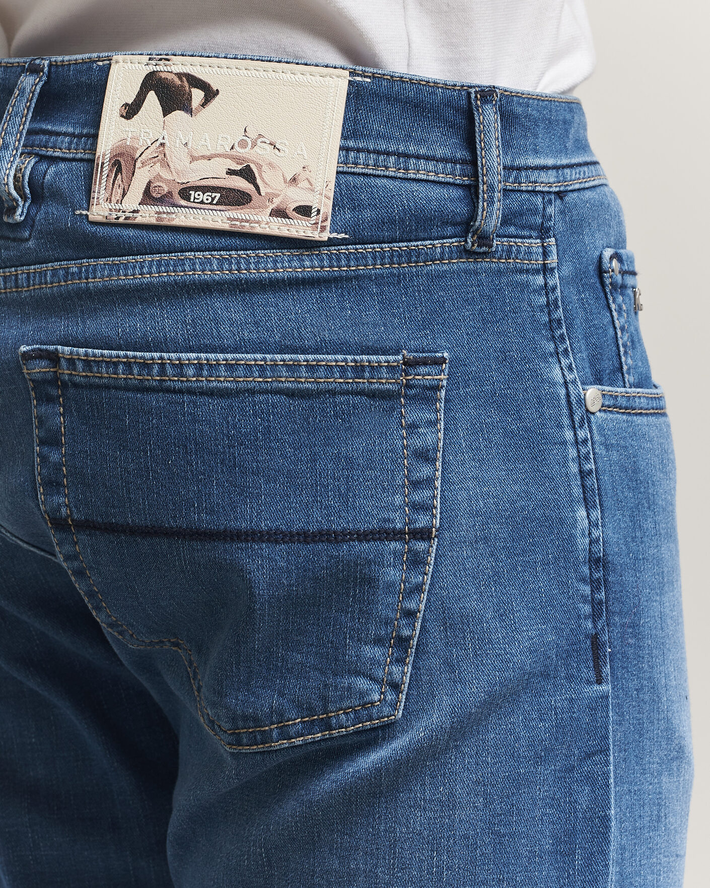 Herr | Jeans | Tramarossa | Michelangelo Contrast Seam Stretch Jeans Mid Blue