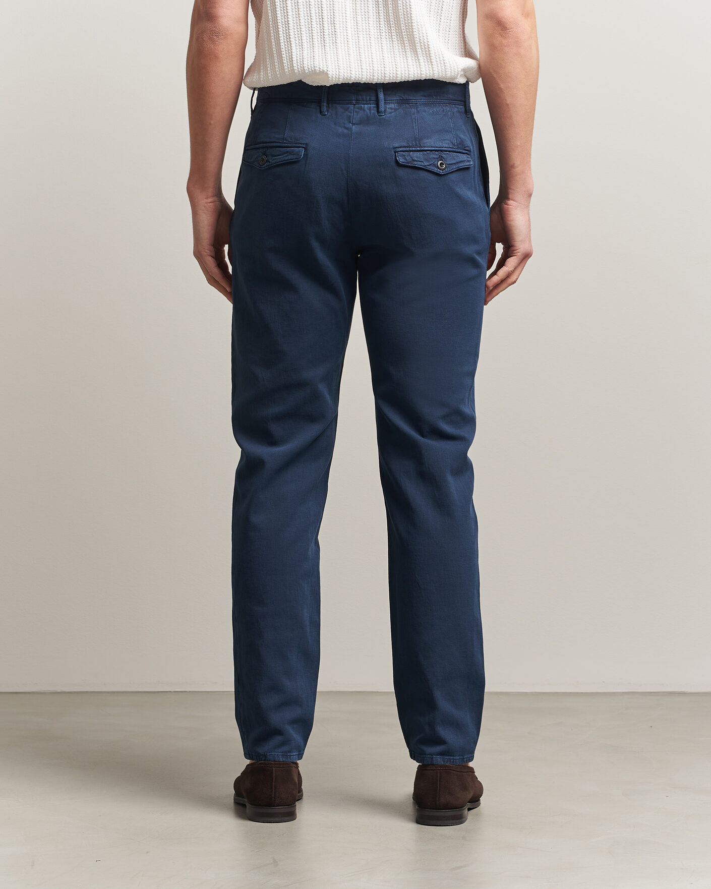 Herr | Byxor | Incotex | Tapered Fit Pleated Linen Slacks Navy