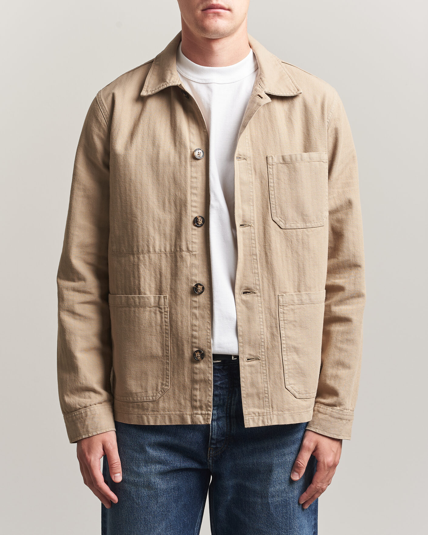 Herr | Skjortor | A Day's March | Original Herringbone Overshirt Desert Taupe