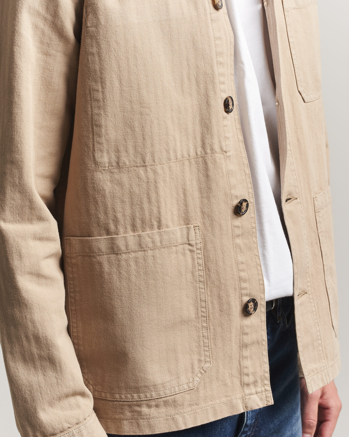 Herr | Skjortor | A Day's March | Original Herringbone Overshirt Desert Taupe