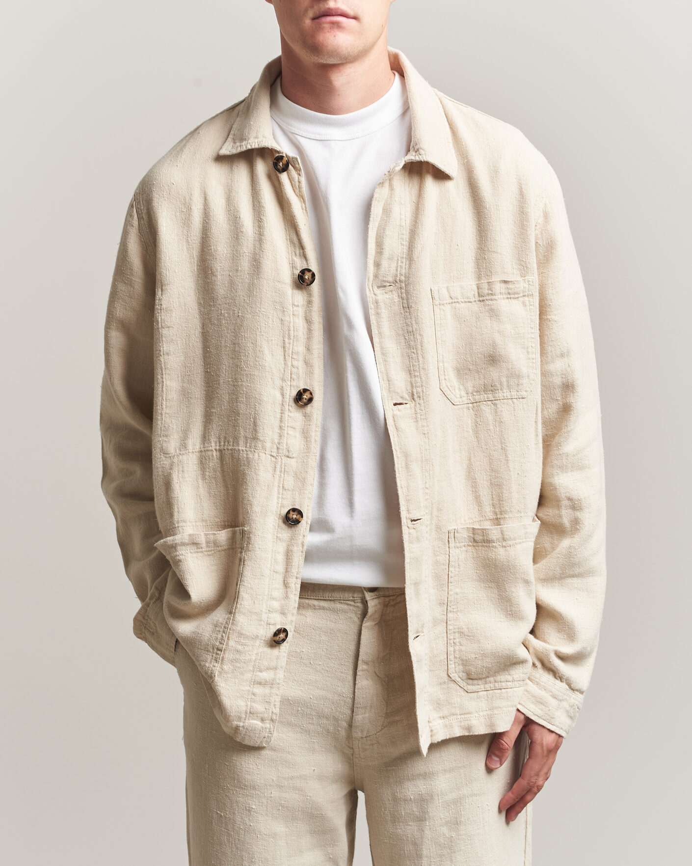 Herr | Skjortor | A Day's March | Original Linen Overshirt Oyster