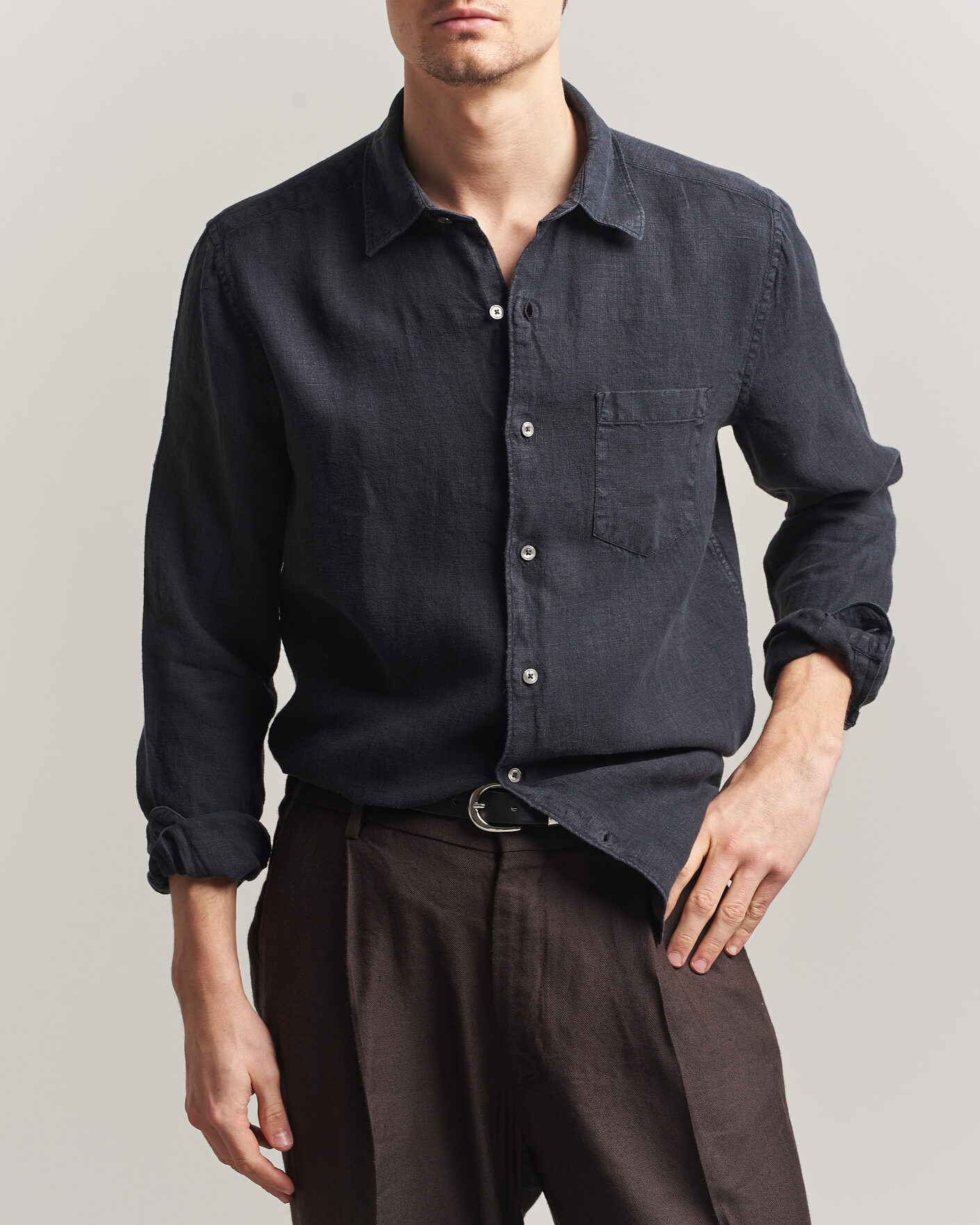 Herr | Skjortor | A Day's March | Daintree Linen Shirt Off Black