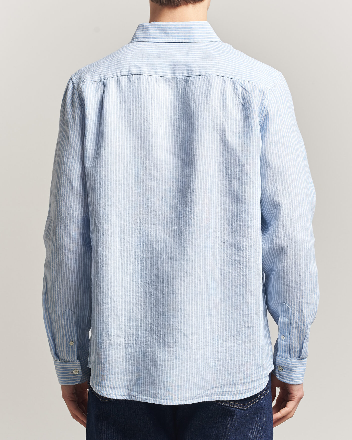 Herr | Skjortor | A Day's March | Daintree Striped Linen Shirt Light Blue/White