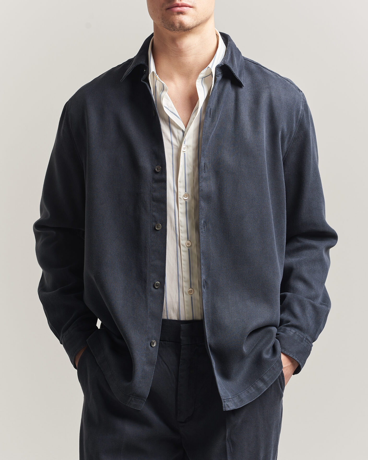 Herr | Skjortor | A Day's March | Clean Cut Lyocell Shirt Navy