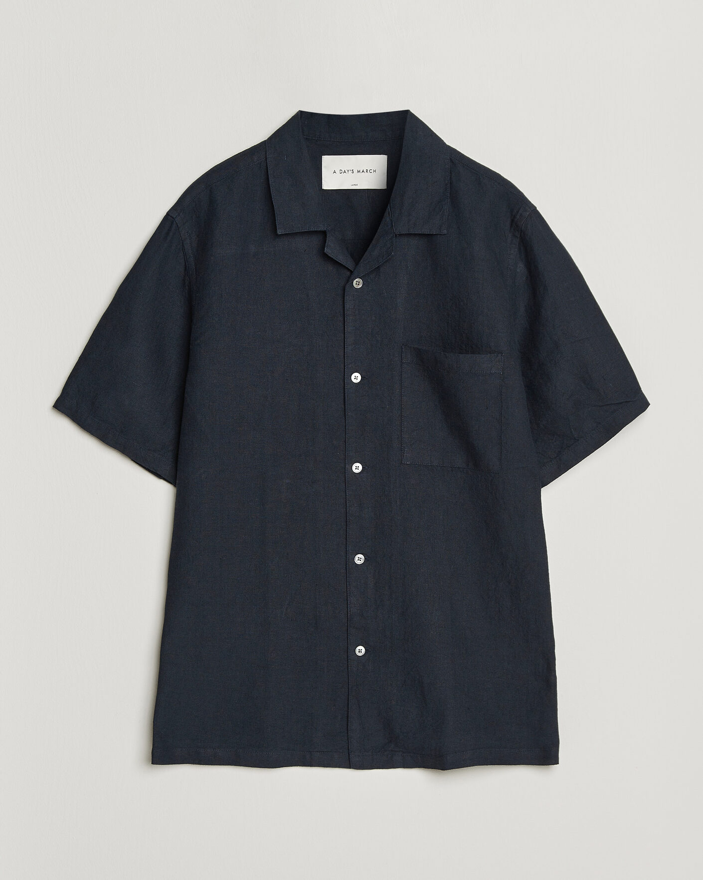 Herr | Skjortor | A Day's March | Yamu Linen Short Sleeve Shirt Navy