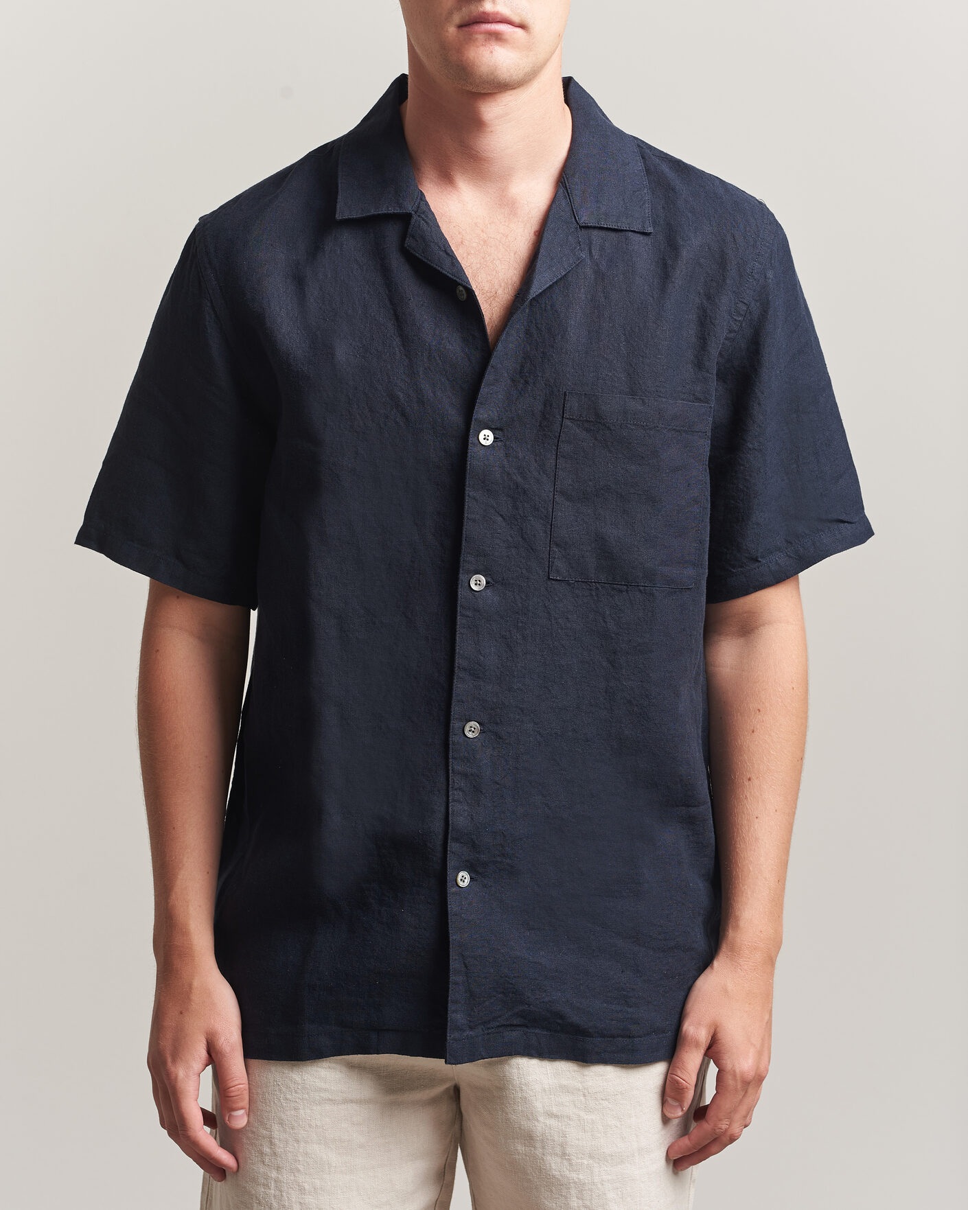 Herr | Skjortor | A Day's March | Yamu Linen Short Sleeve Shirt Navy
