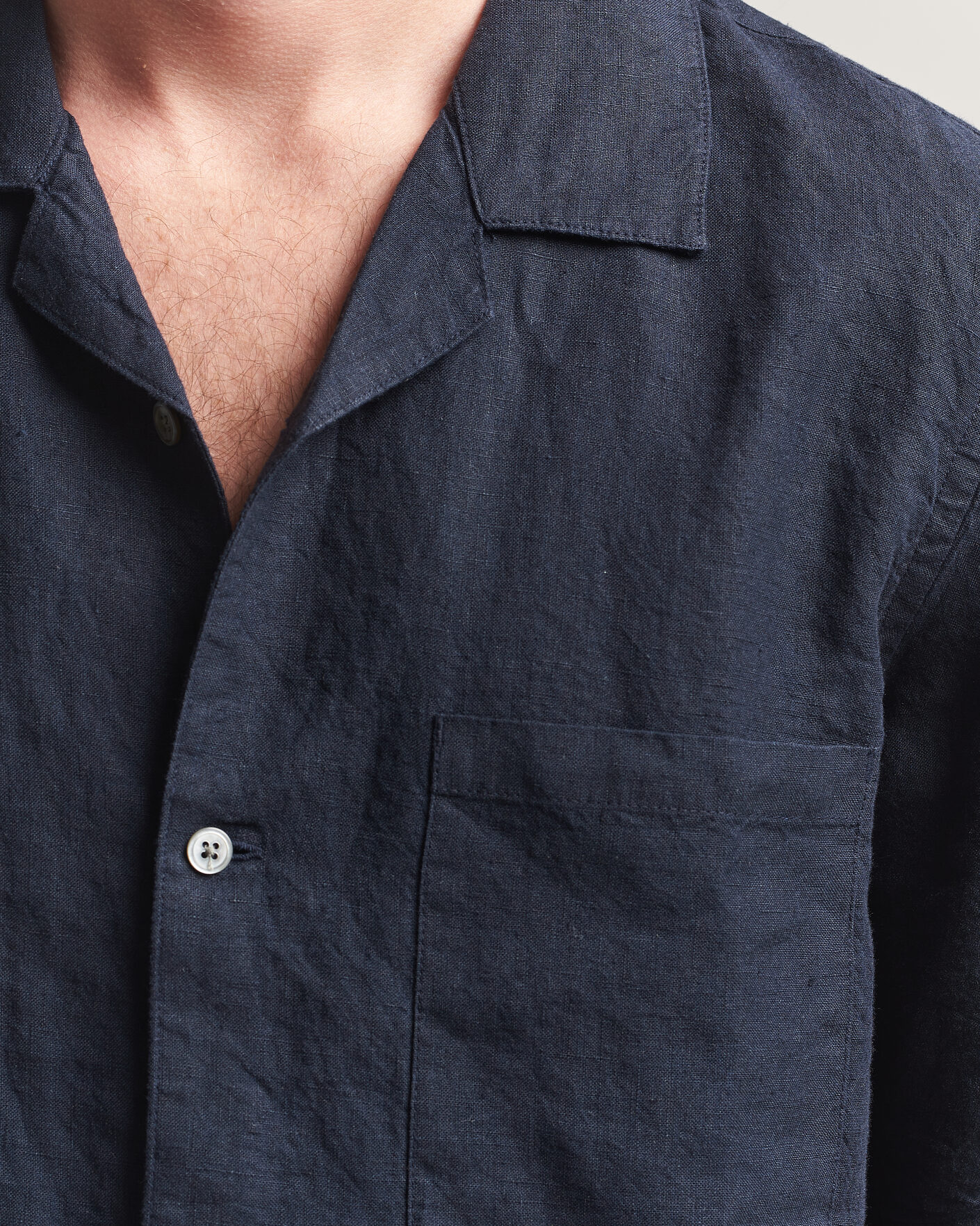 Herr | Skjortor | A Day's March | Yamu Linen Short Sleeve Shirt Navy