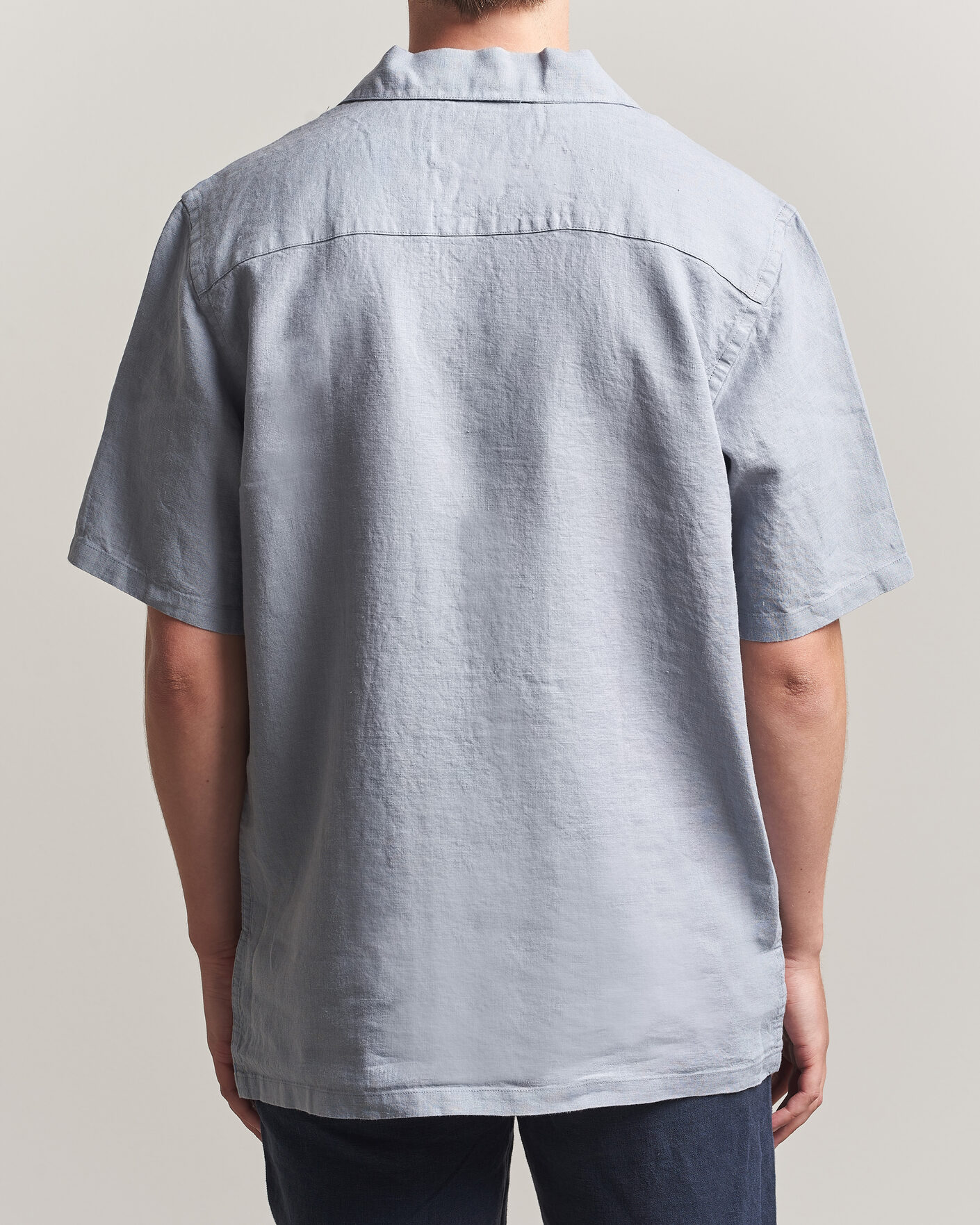 Herr | Skjortor | A Day's March | Yamu Linen Short Sleeve Shirt Rock Blue