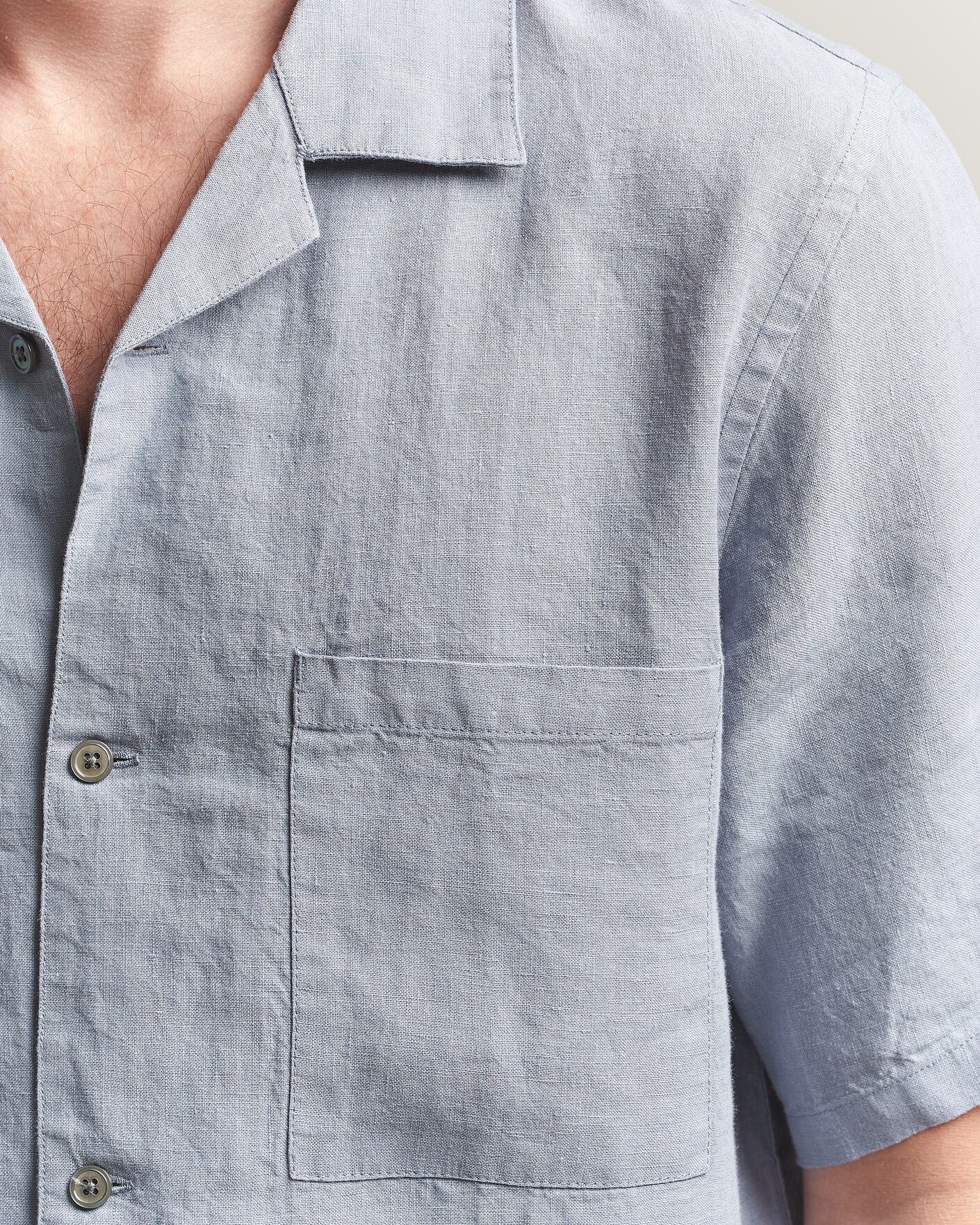 Herr | Skjortor | A Day's March | Yamu Linen Short Sleeve Shirt Rock Blue
