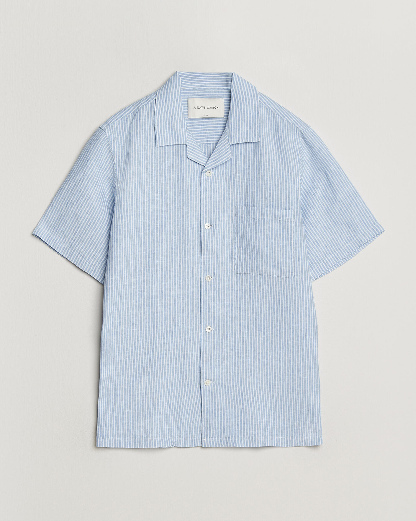 Herr | Skjortor | A Day's March | Yamu Striped Linen Short Sleeve Shirt Light Blue
