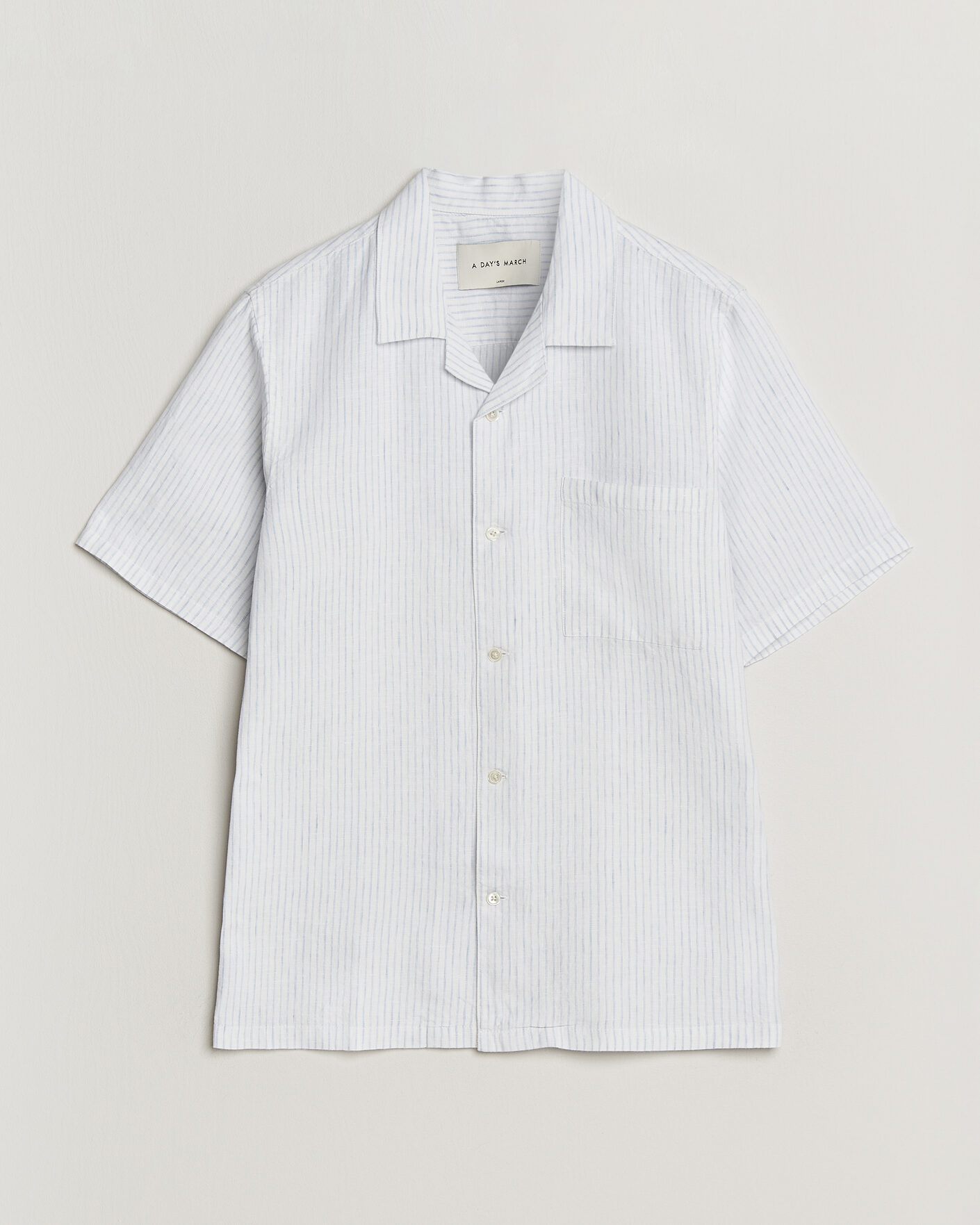 Herr | Skjortor | A Day's March | Yamu Striped Linen Short Sleeve Shirt White