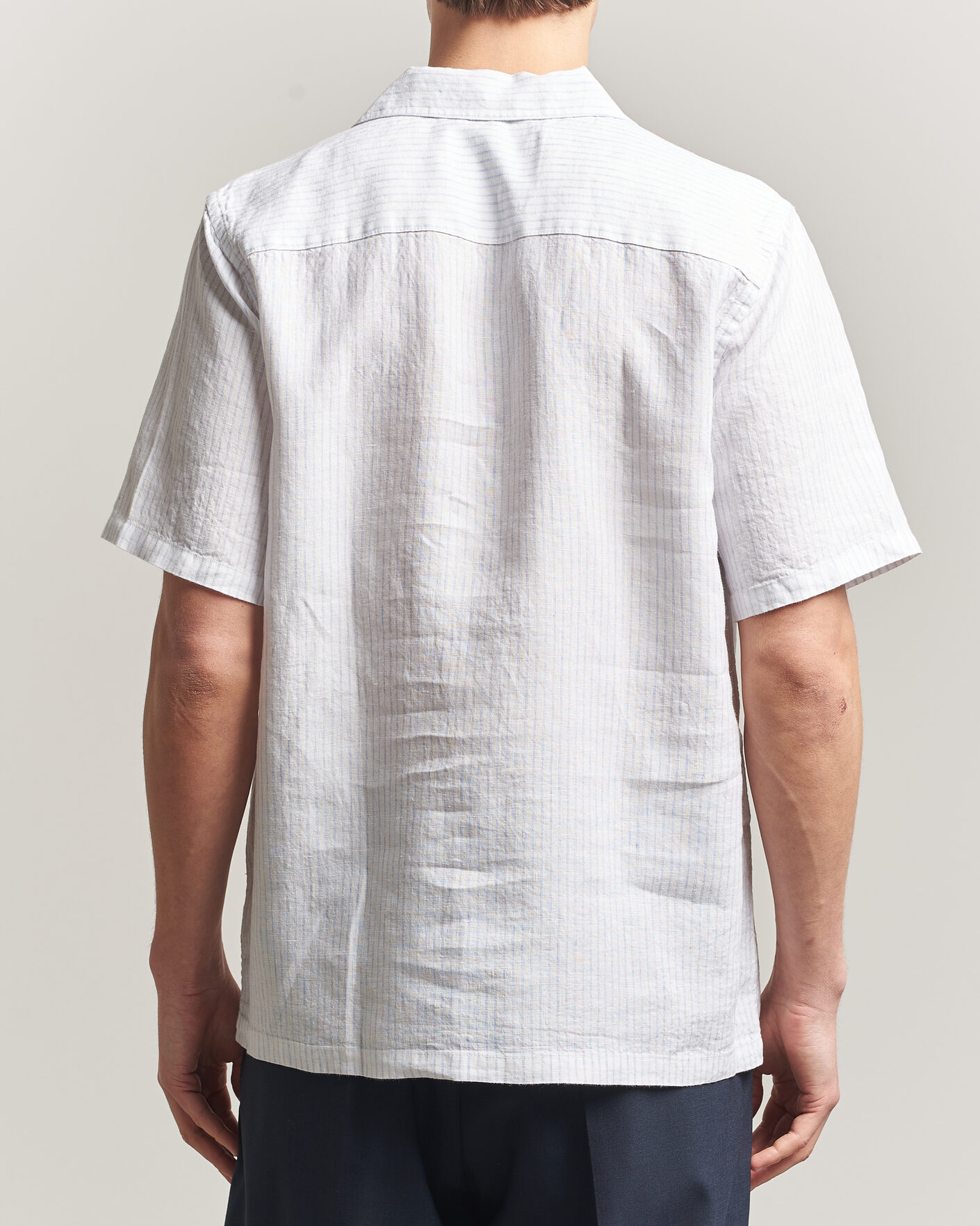 Herr | Skjortor | A Day's March | Yamu Striped Linen Short Sleeve Shirt White