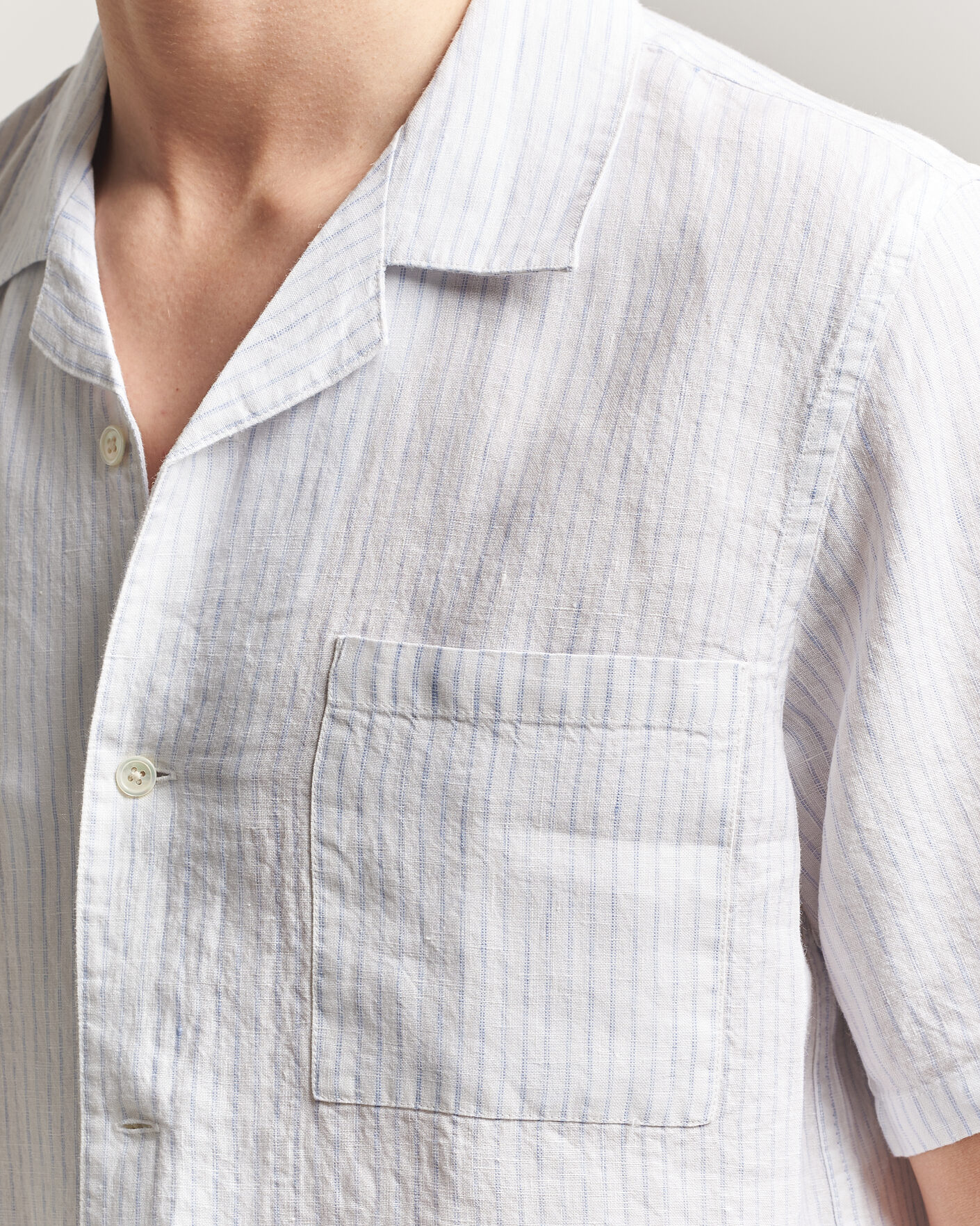 Herr | Skjortor | A Day's March | Yamu Striped Linen Short Sleeve Shirt White