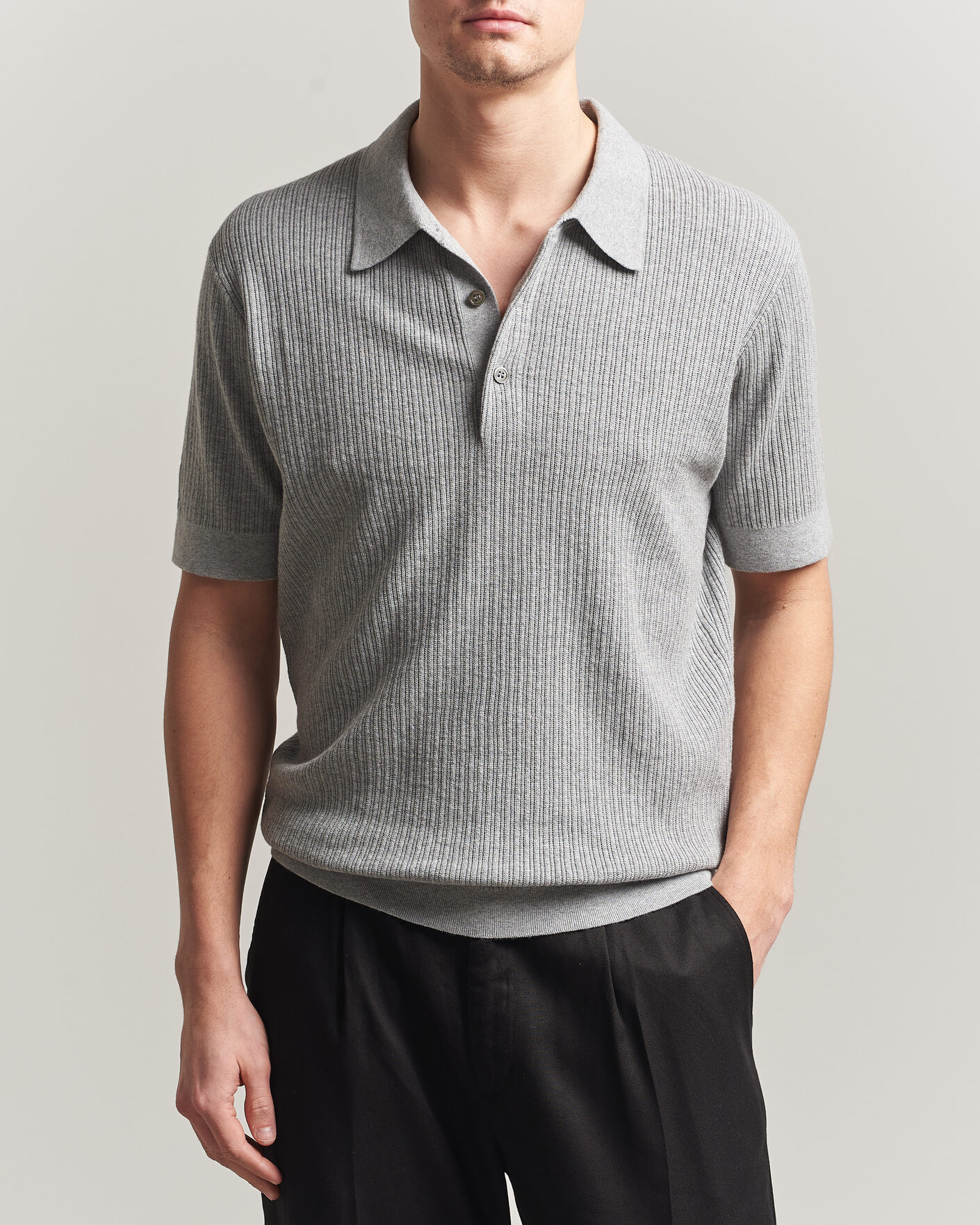 Herr | Pikéer | A Day's March | Aspen Structured Knitted Polo Grey
