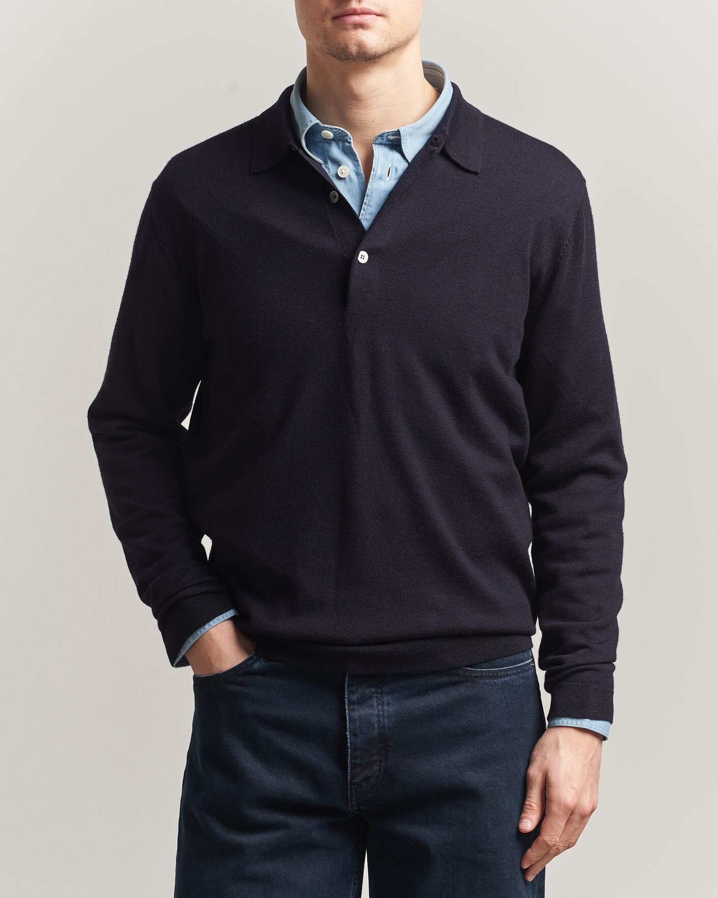 Herr | Tröjor | A Day's March | Ambroz Merino Polo Navy