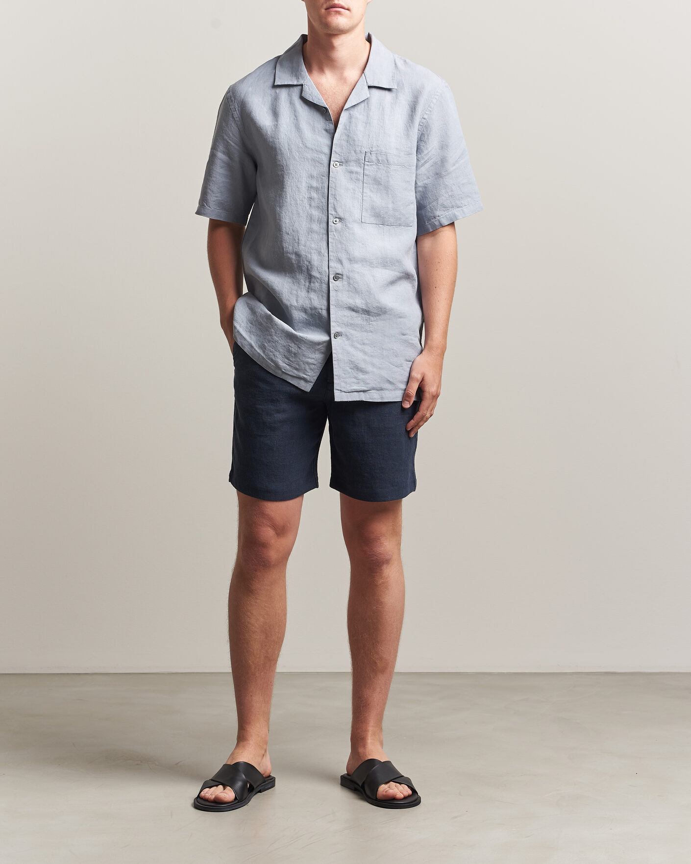 Herr | Shorts | A Day's March | Luny Linen Shorts Navy