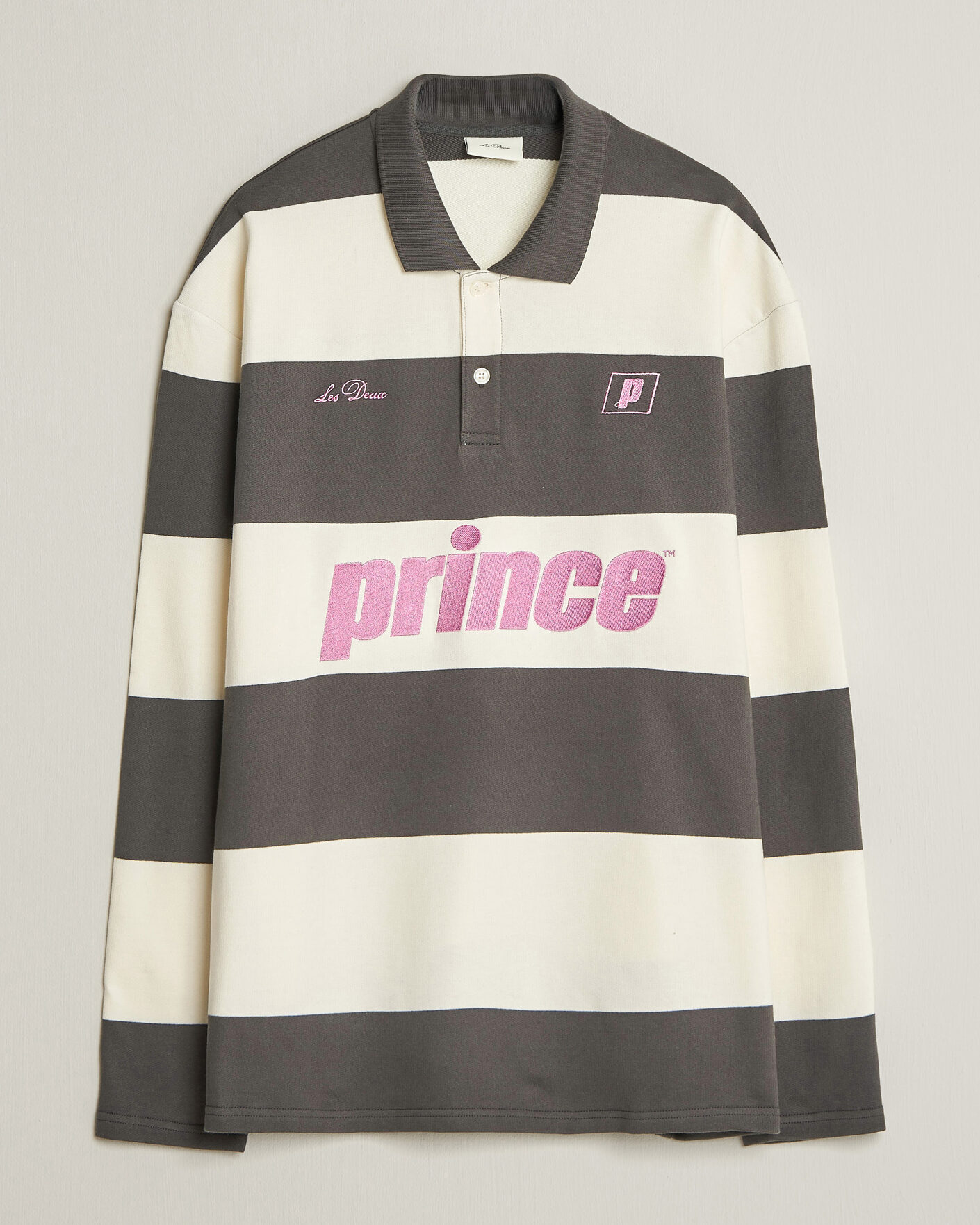 Herr | Tröjor | LES DEUX | Prince Striped Long Sleeve Polo Raven Gray