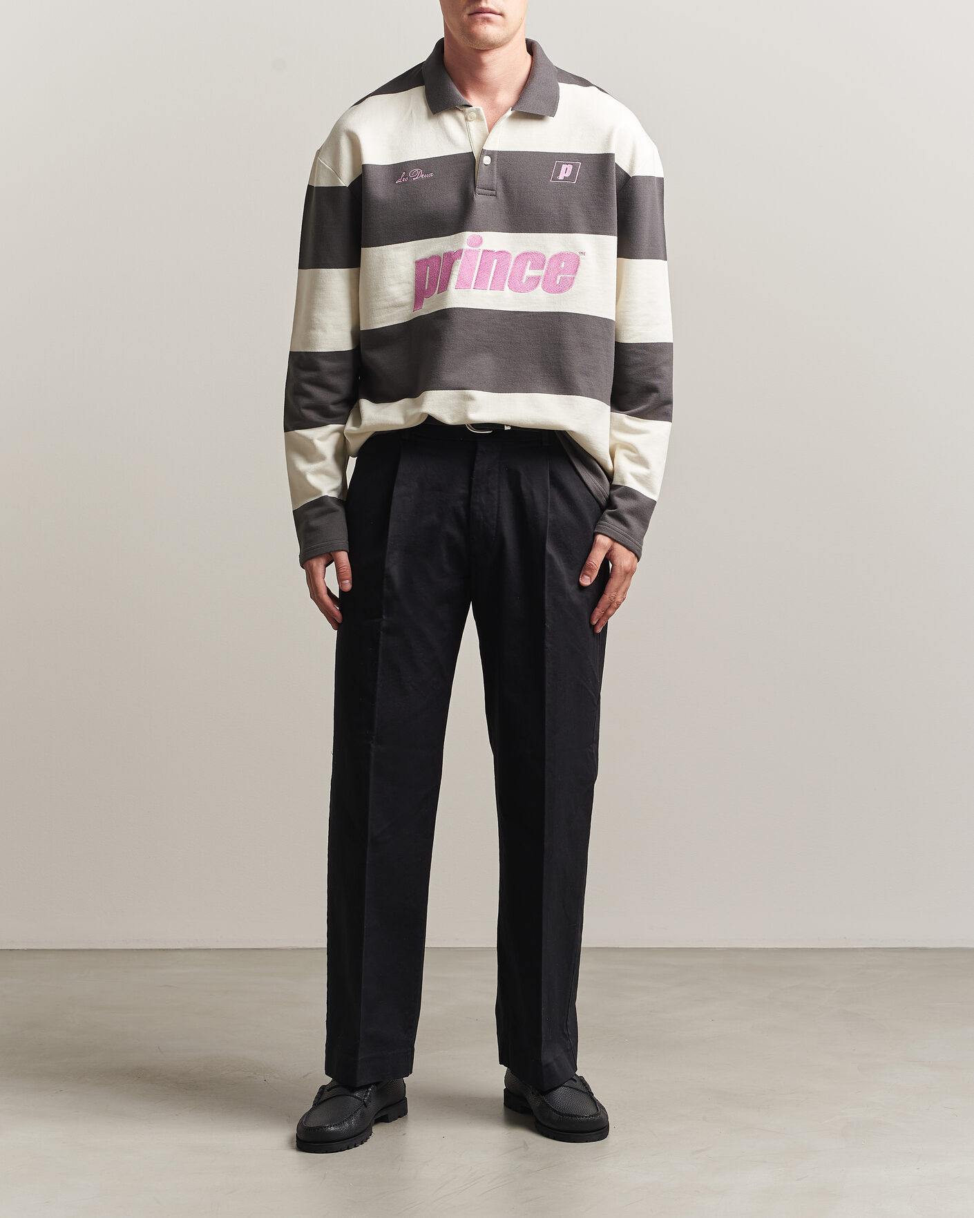 Herr | Tröjor | LES DEUX | Prince Striped Long Sleeve Polo Raven Gray