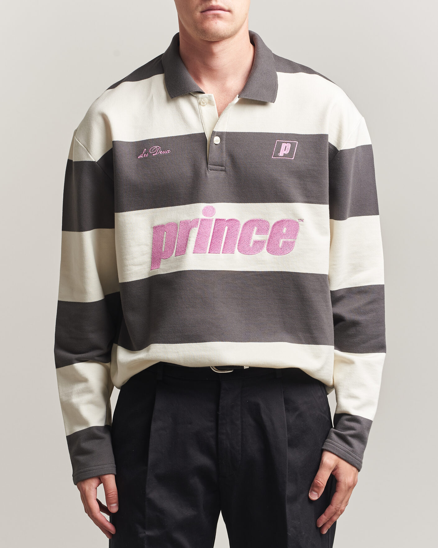 Herr | Tröjor | LES DEUX | Prince Striped Long Sleeve Polo Raven Gray