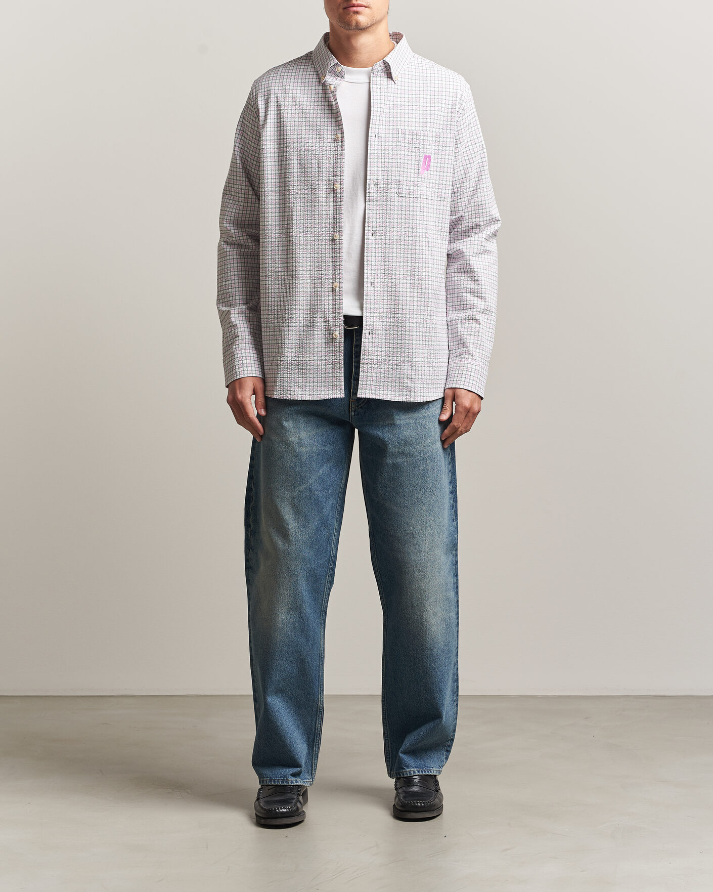 Herr | Skjortor | LES DEUX | Prince Seersucker Check Shirt Ivory