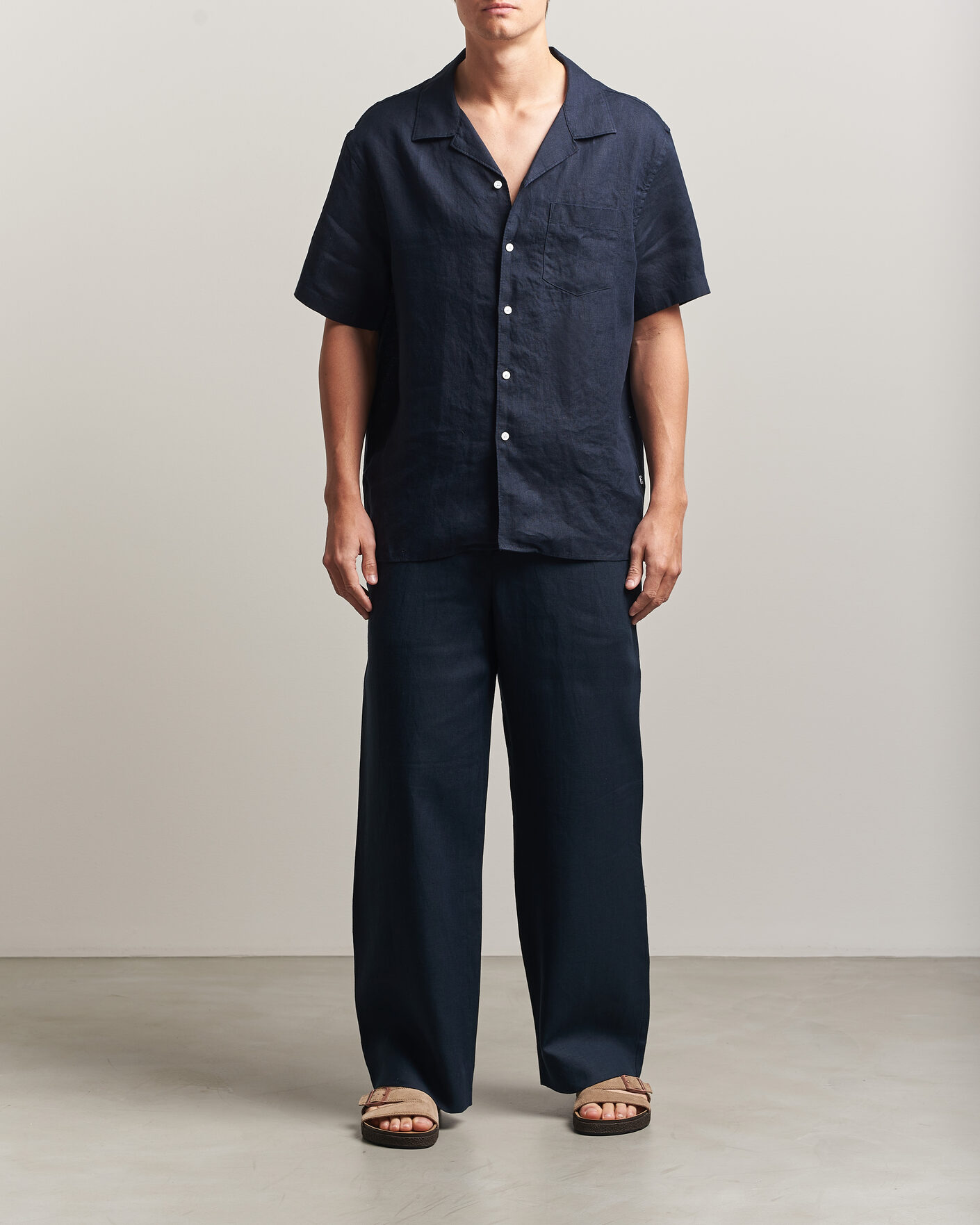 Herr | Skjortor | J.Lindeberg | Elio Linen Short Sleeve Shirt Navy
