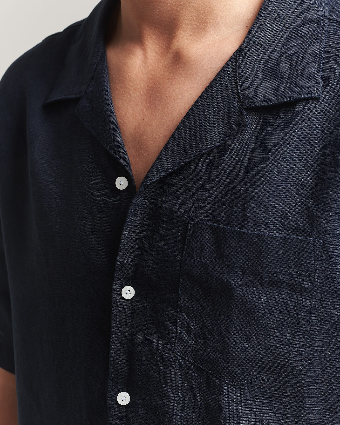 Herr | Skjortor | J.Lindeberg | Elio Linen Short Sleeve Shirt Navy
