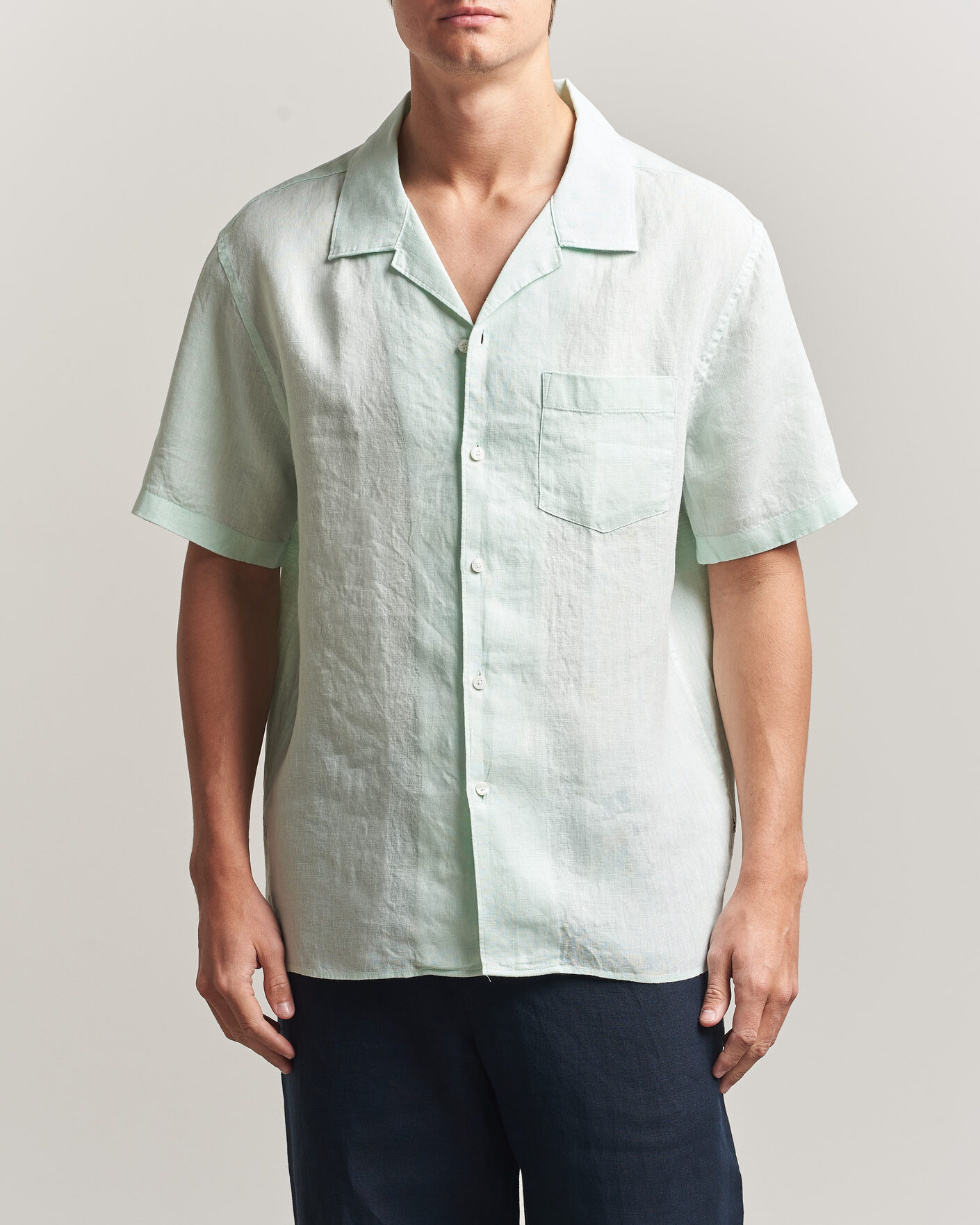 Herr | Skjortor | J.Lindeberg | Elio Linen Short Sleeve Shirt Bay Green