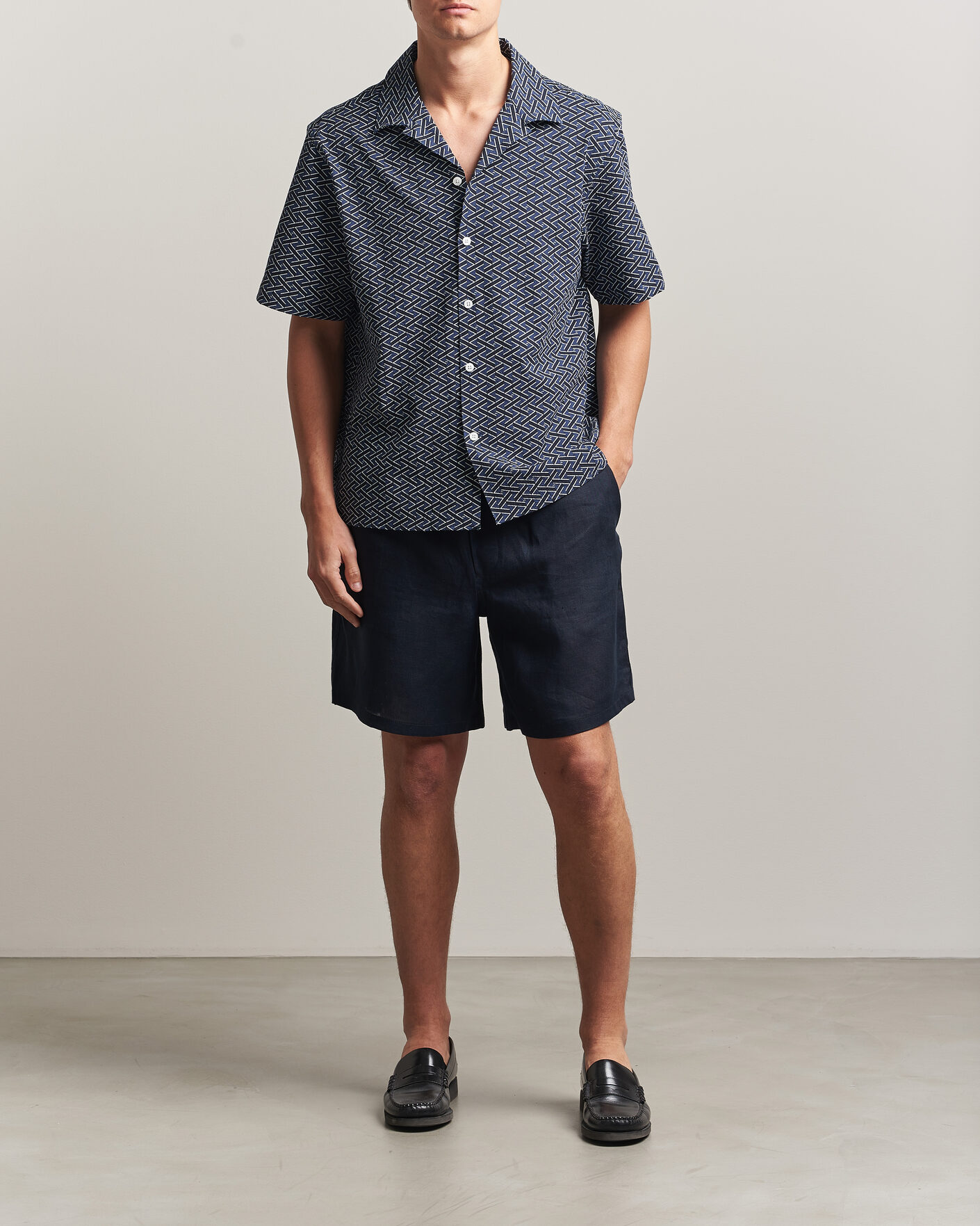 Herr | Shorts | J.Lindeberg | Joff Linen Drawstring Shorts Navy
