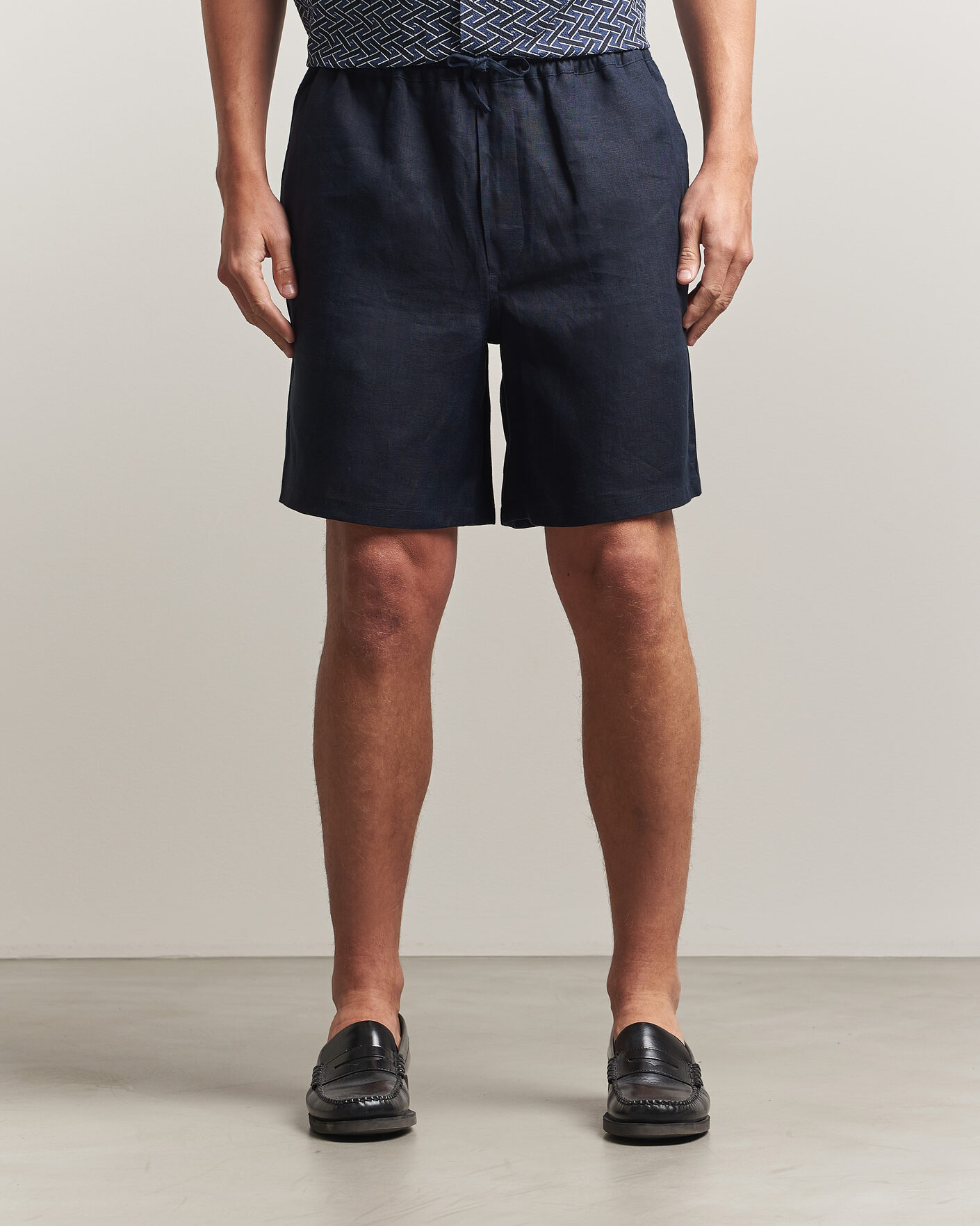 Herr | Shorts | J.Lindeberg | Joff Linen Drawstring Shorts Navy