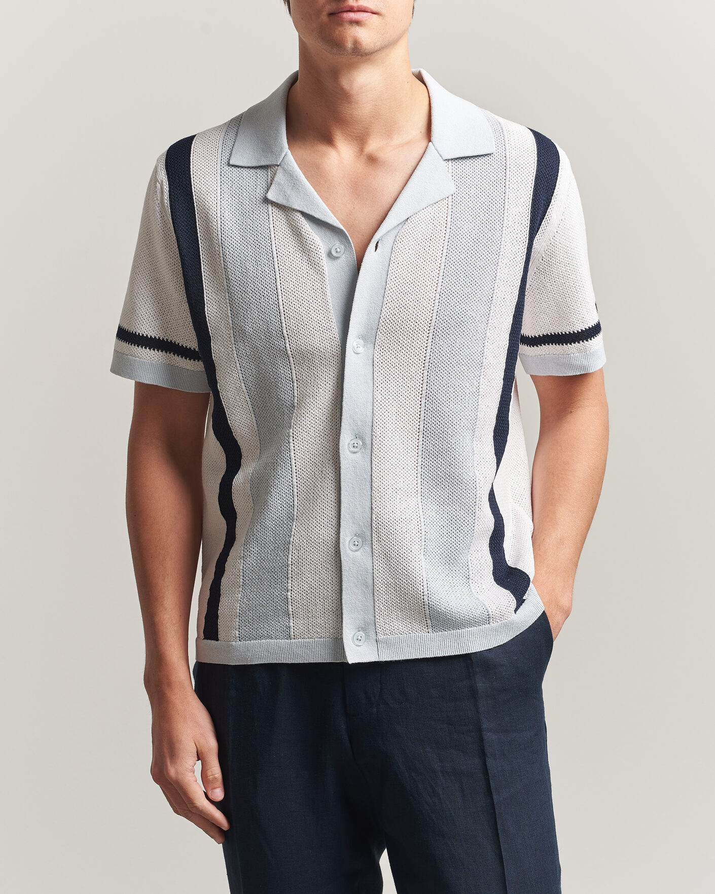 Herr | Skjortor | J.Lindeberg | Remus Knitted Resort Shirt Skywriting