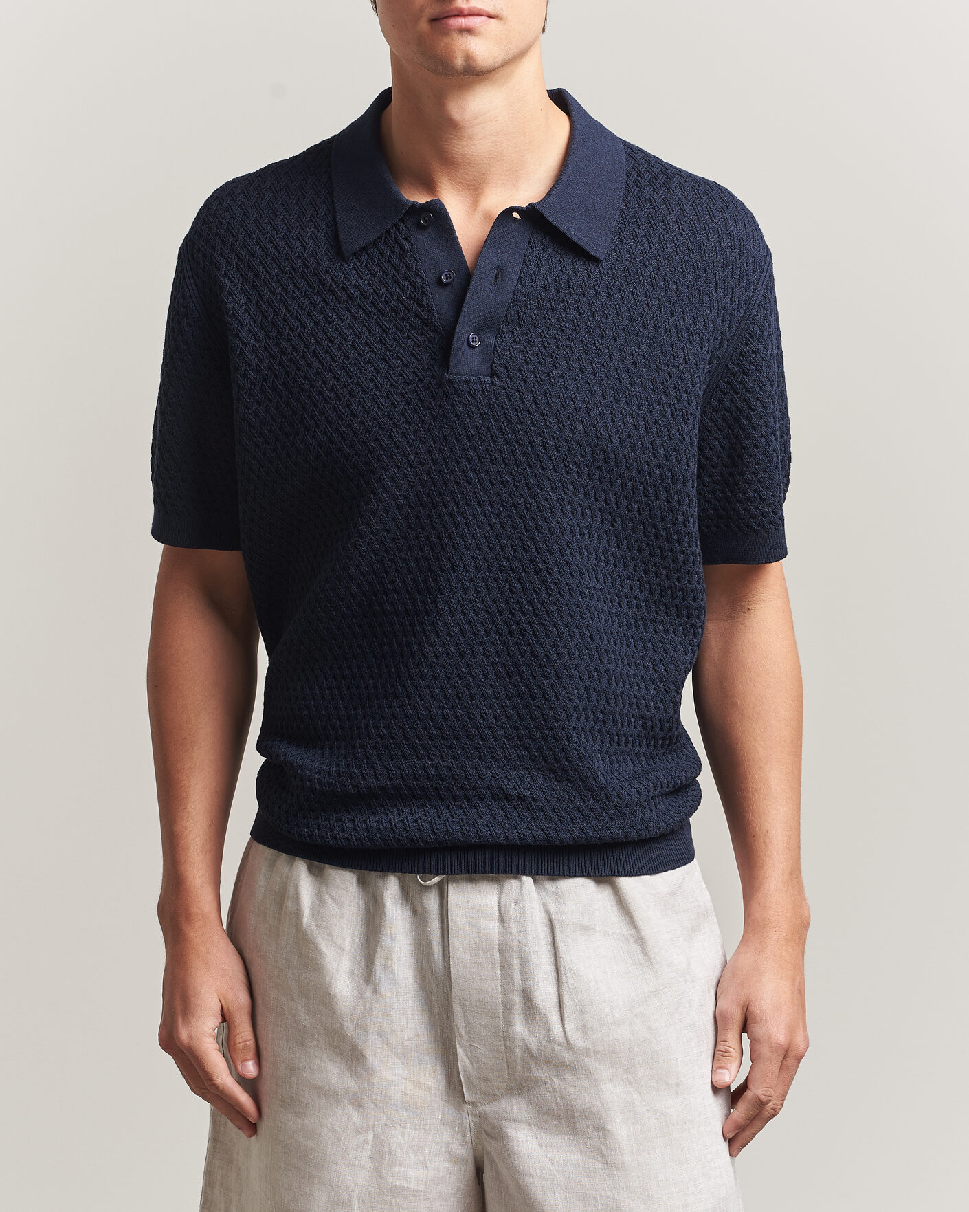 Herr | Pikéer | J.Lindeberg | Jacques Structured Knitted Polo Navy